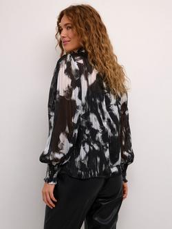 KAFFE Lifa Abstract High Smock Neck Blouse, Black/Multi - view 2, Black/Multi