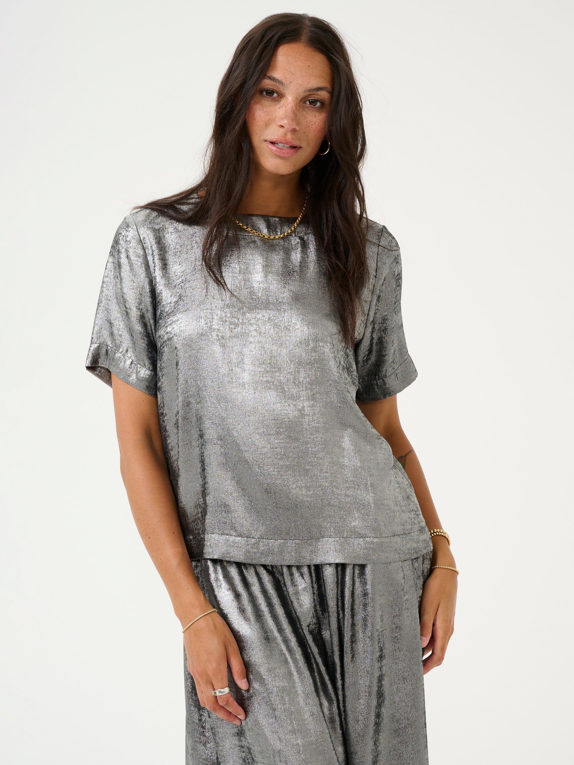 KAFFE Lorina Metallic T-Shirt, Silver