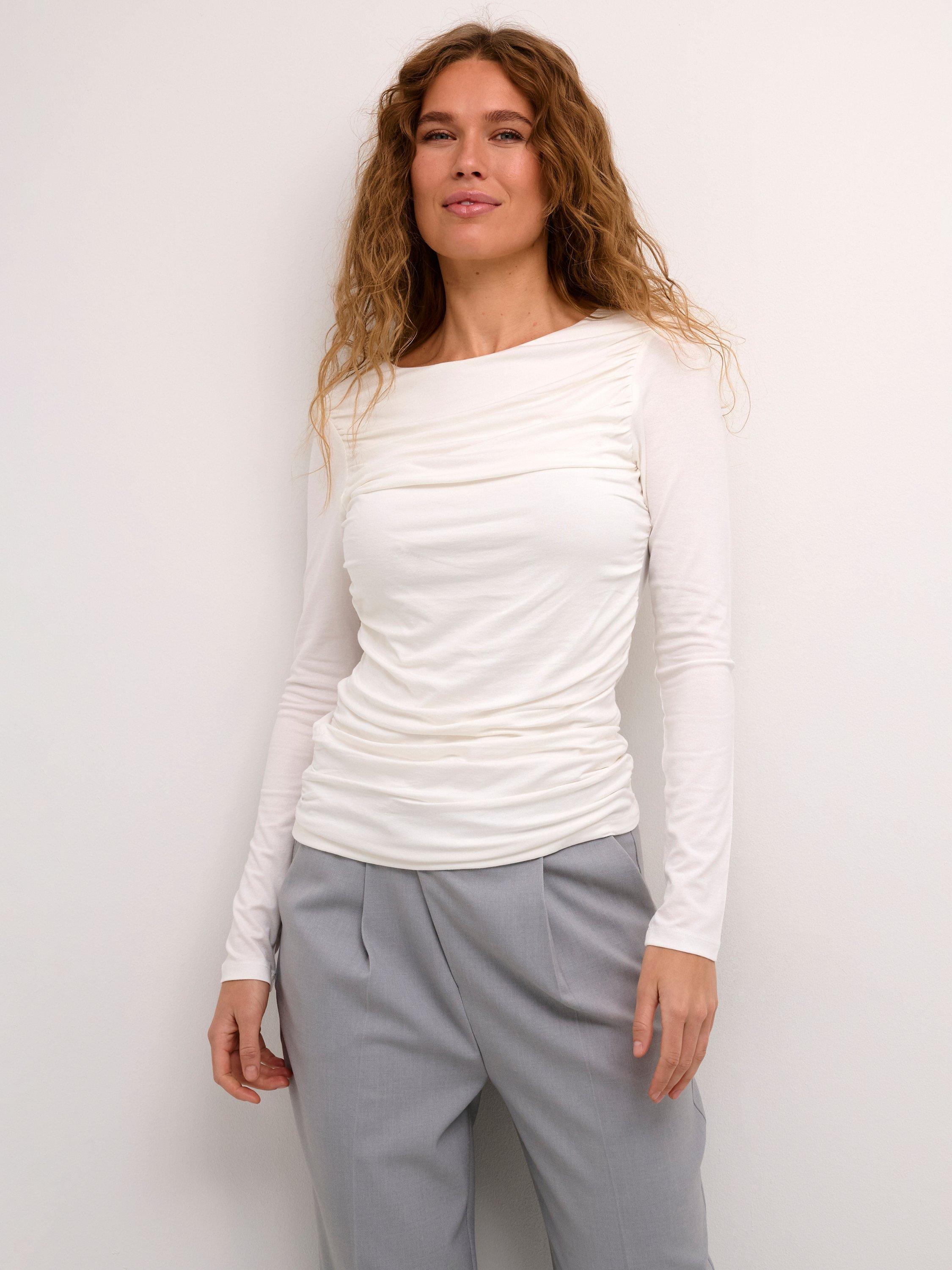 KAFFE Lotte Ruched Blouse, Chalk