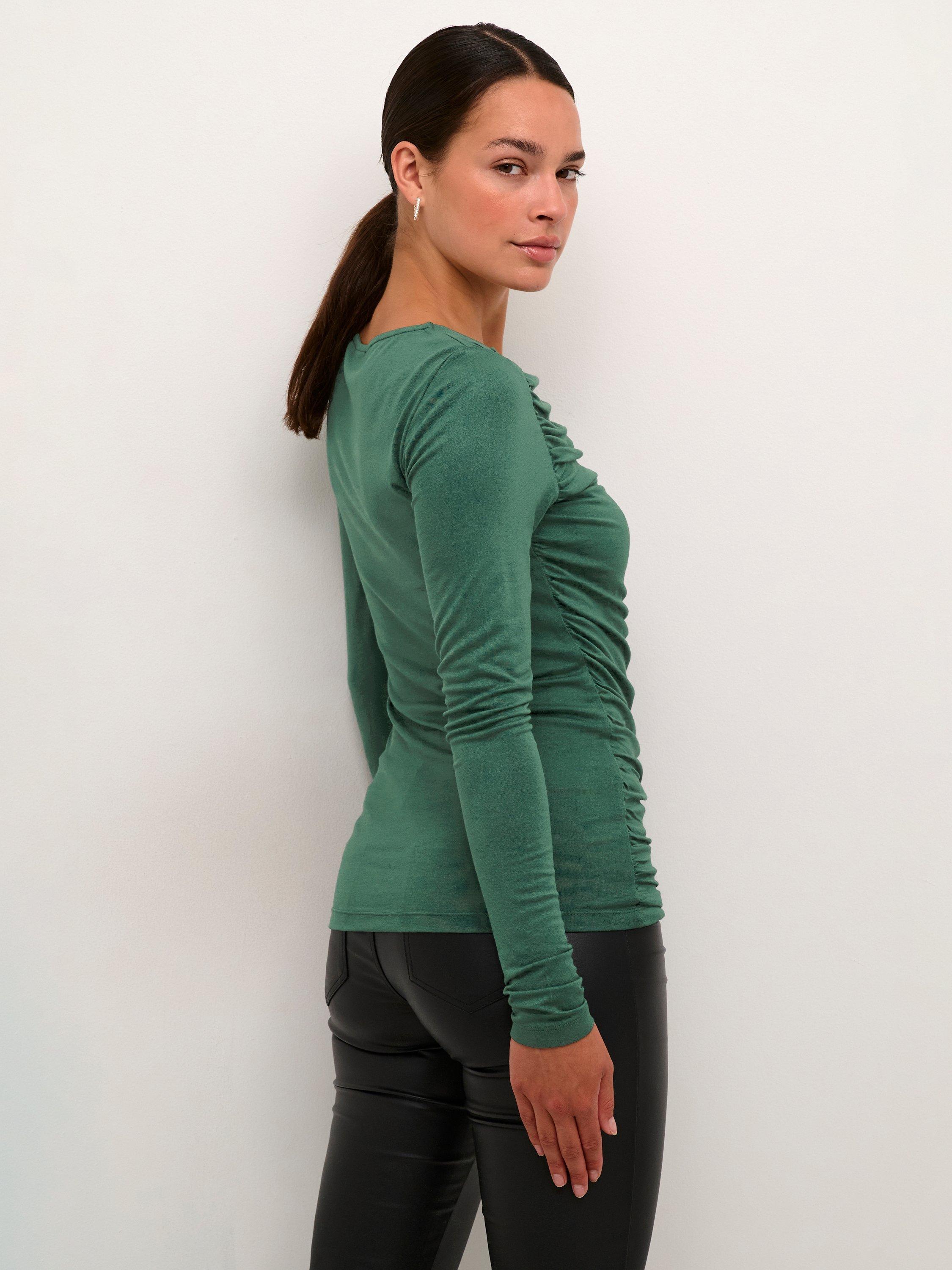 Product image 2 of 6, which shows KAFFE Lotte Ruched Blouse, Green, XS