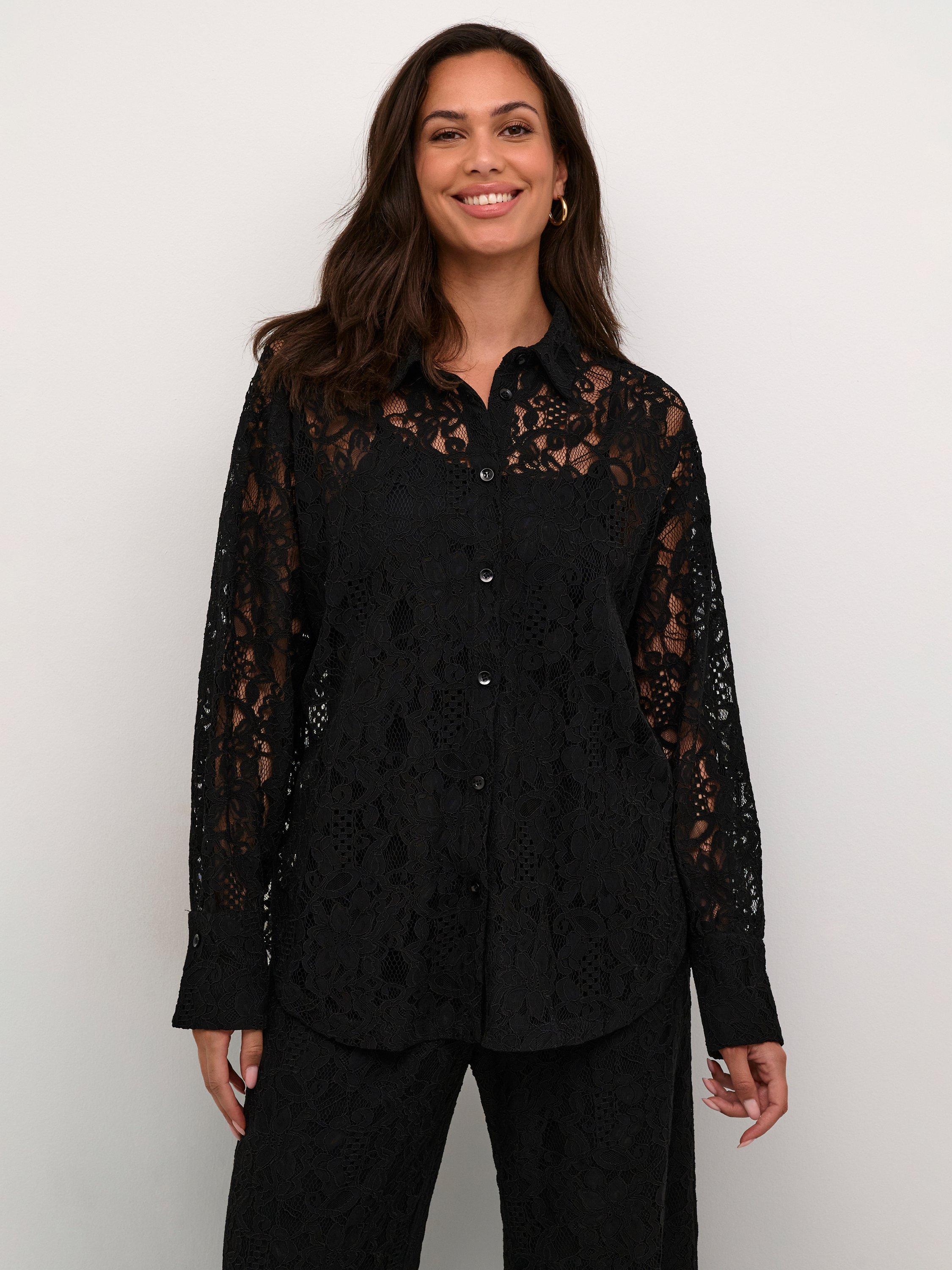 Product image 1 of 6, which shows KAFFE Nelly Lace Top, Black Deep, 8