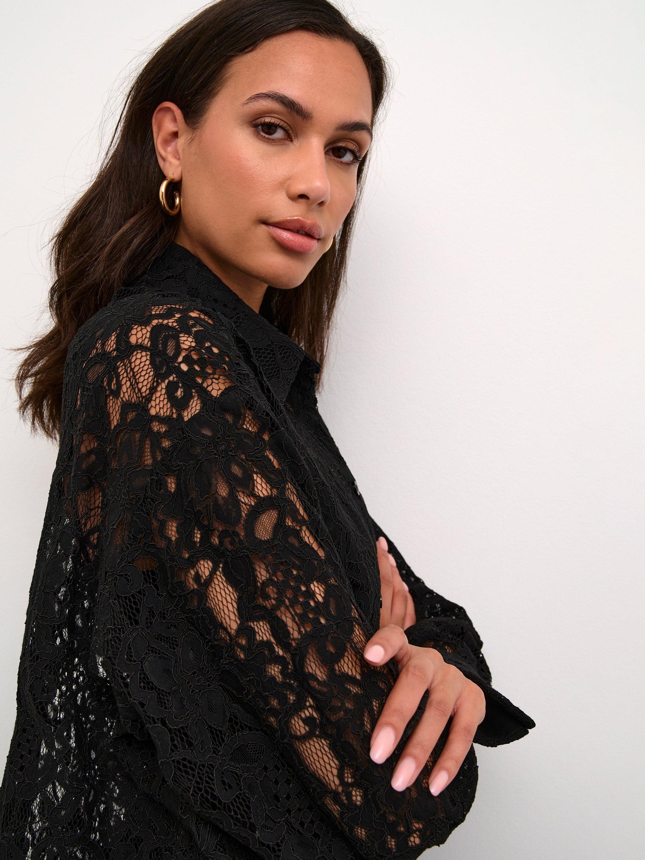 Product image 4 of 6, which shows KAFFE Nelly Lace Top, Black Deep, 8