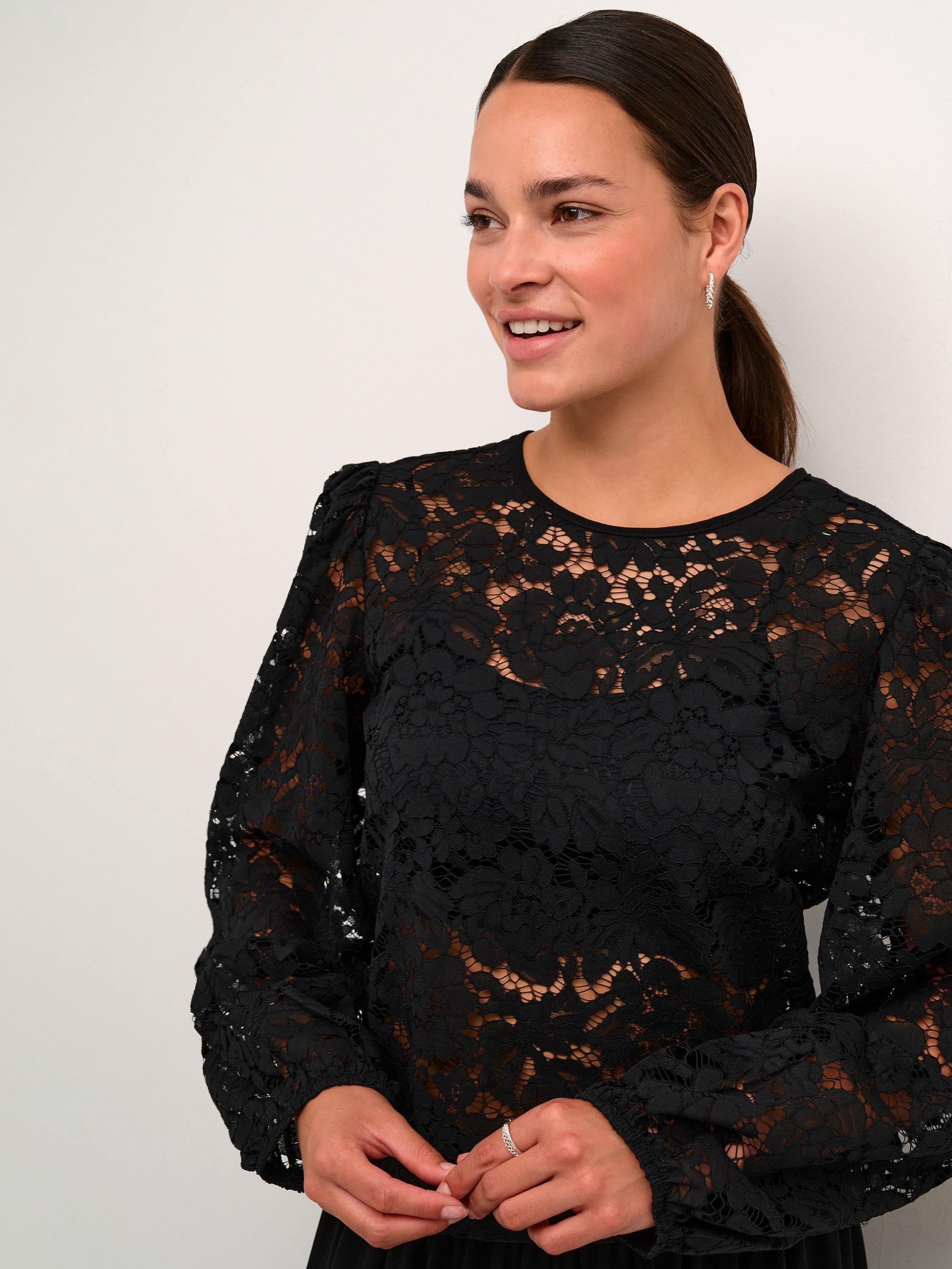 KAFFE Nomi Sheer Lace Blouse Black Deep