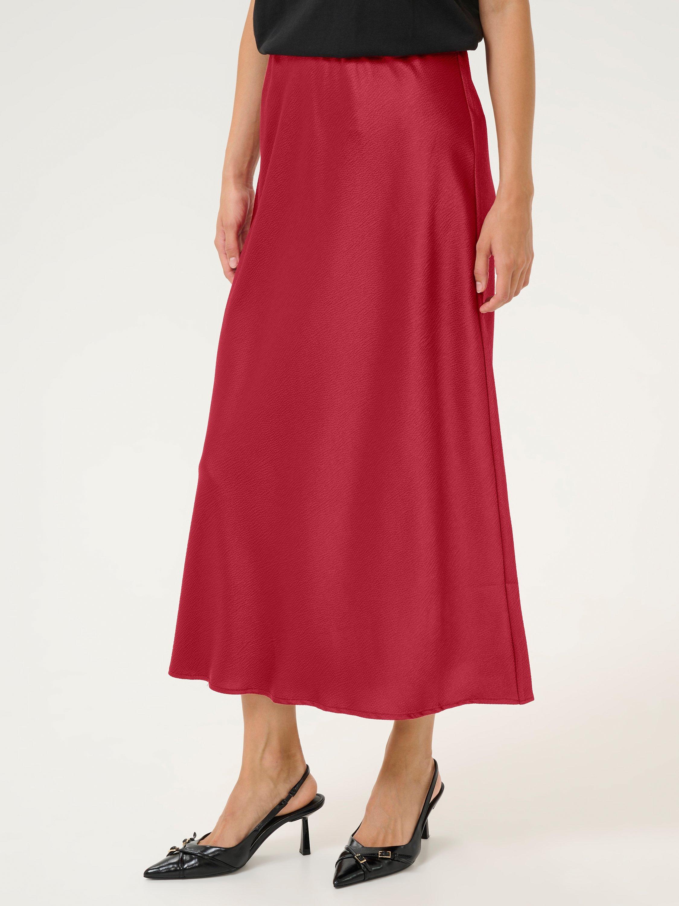 Product image 1 of 5, which shows KAFFE Lotte Satin Maxi Skirt, Sun-dried Tomato, 8