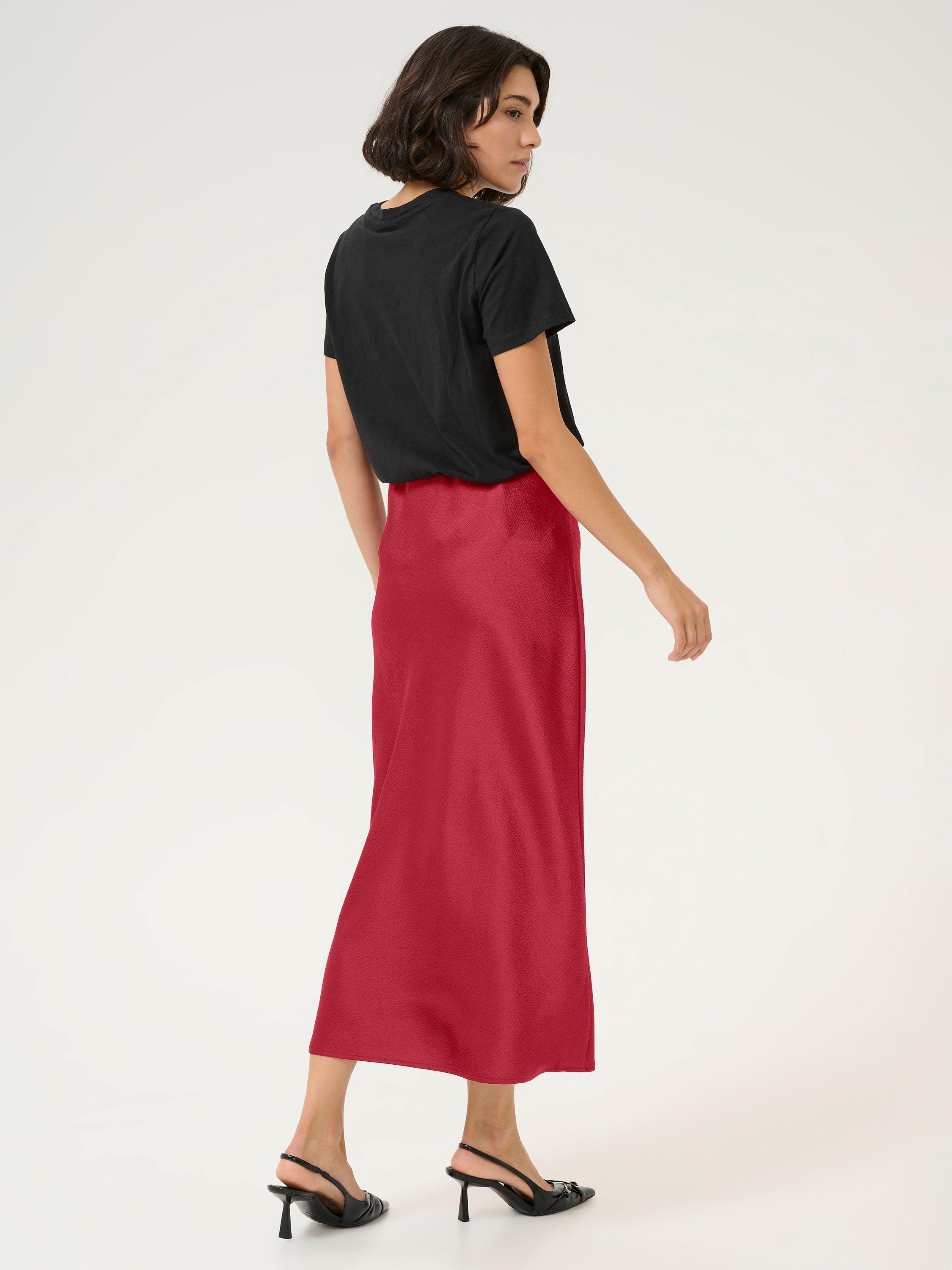 Product image 2 of 5, which shows KAFFE Lotte Satin Maxi Skirt, Sun-dried Tomato, 8