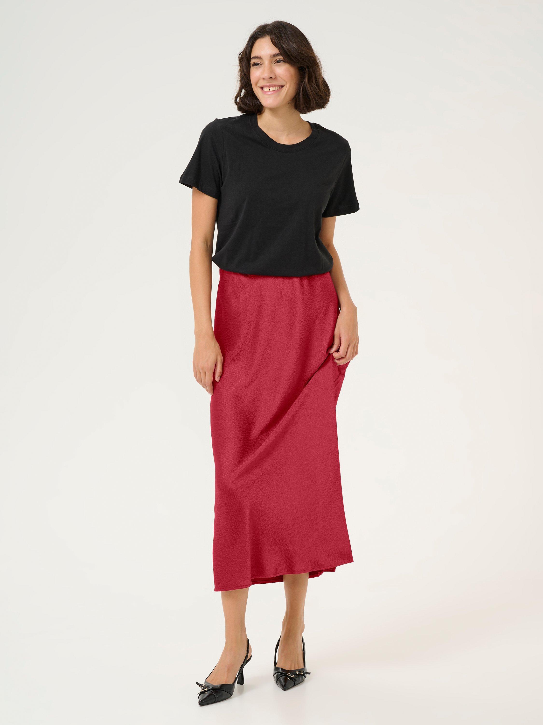 Product image 3 of 5, which shows KAFFE Lotte Satin Maxi Skirt, Sun-dried Tomato, 8
