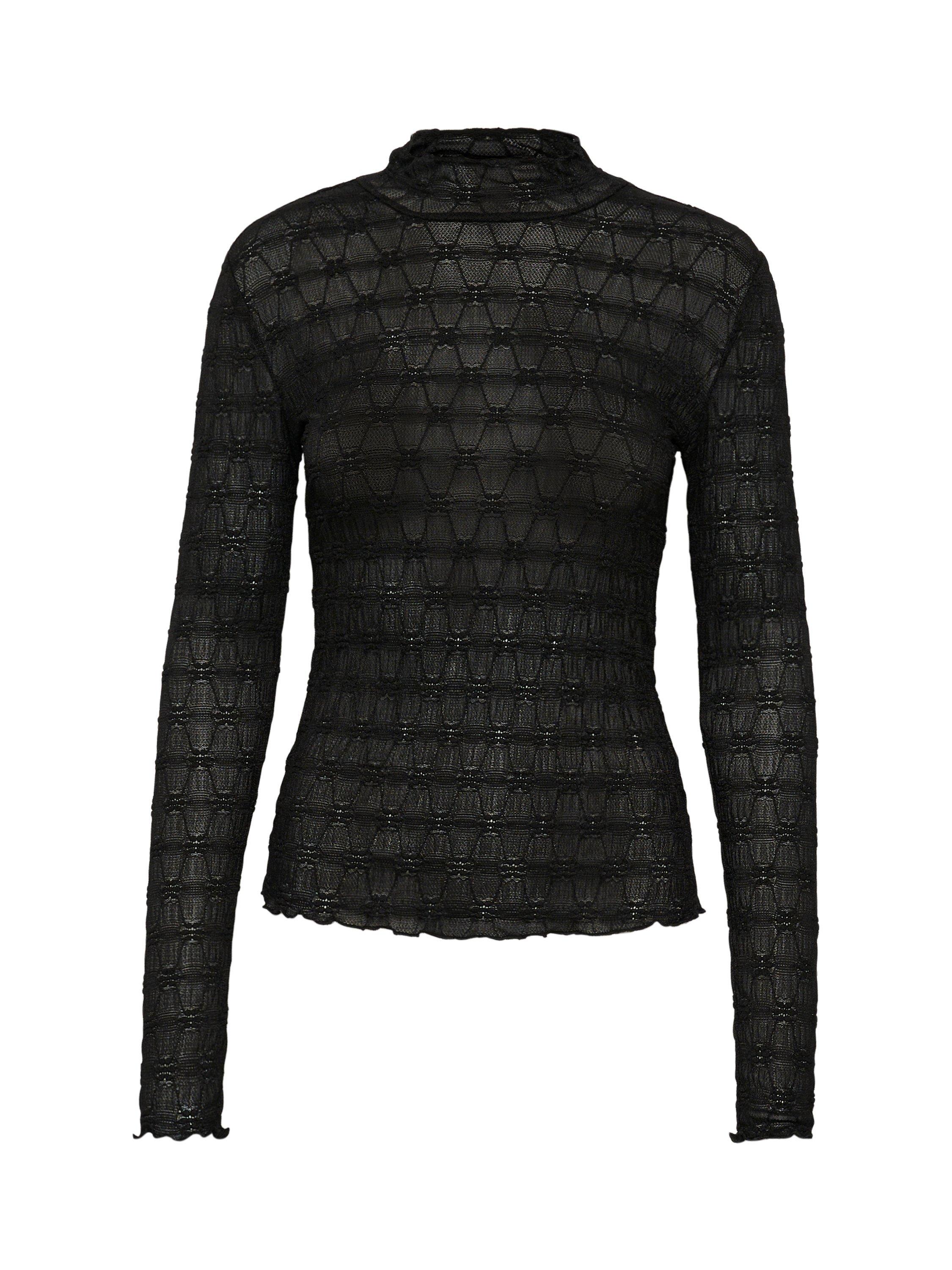 Product image 5 of 6, which shows KAFFE Becca Mesh Long Sleeve T-Shirt, Deep Black, L
