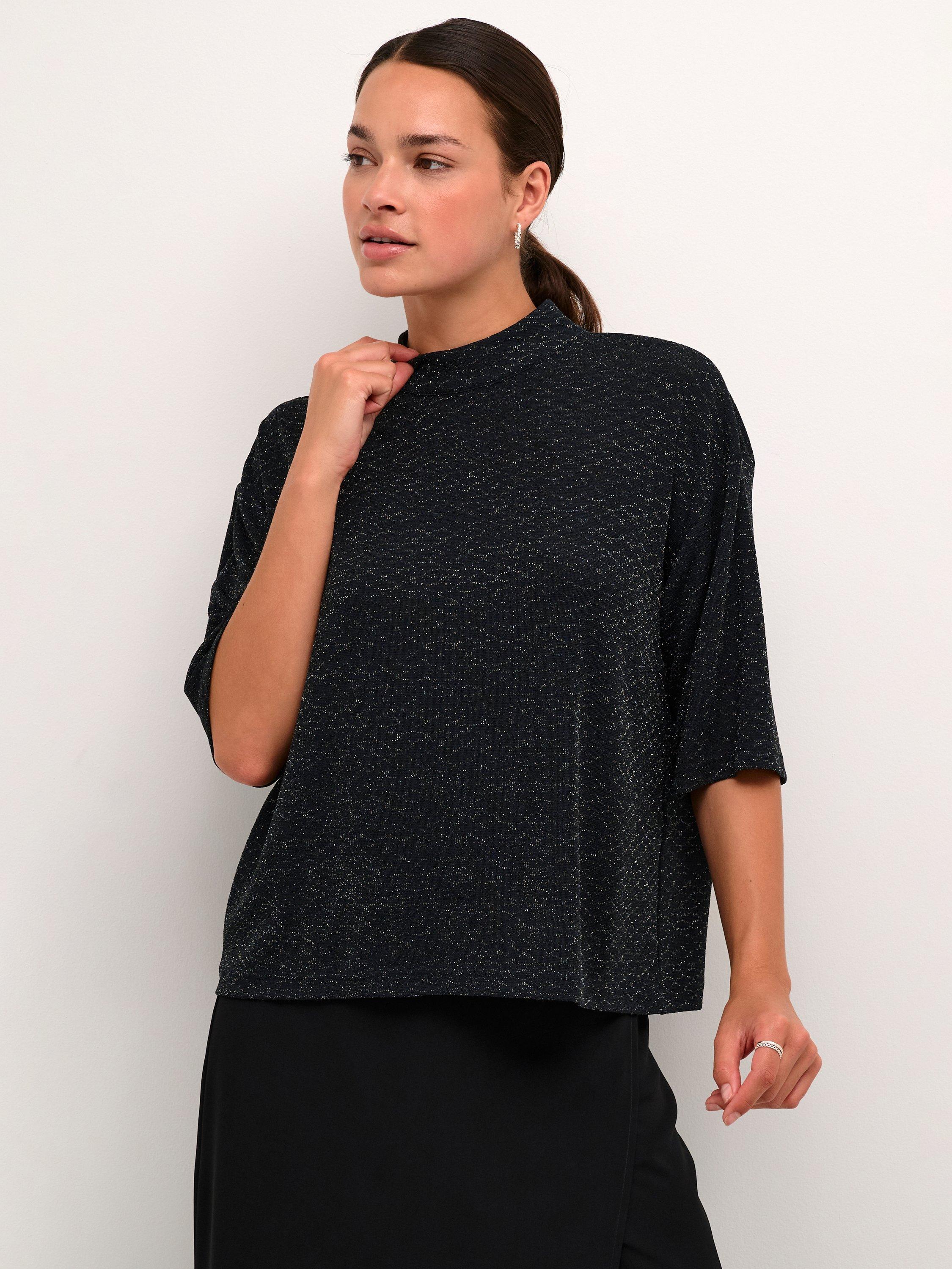 KAFFE Ellie Glitter Jersey Top, Black