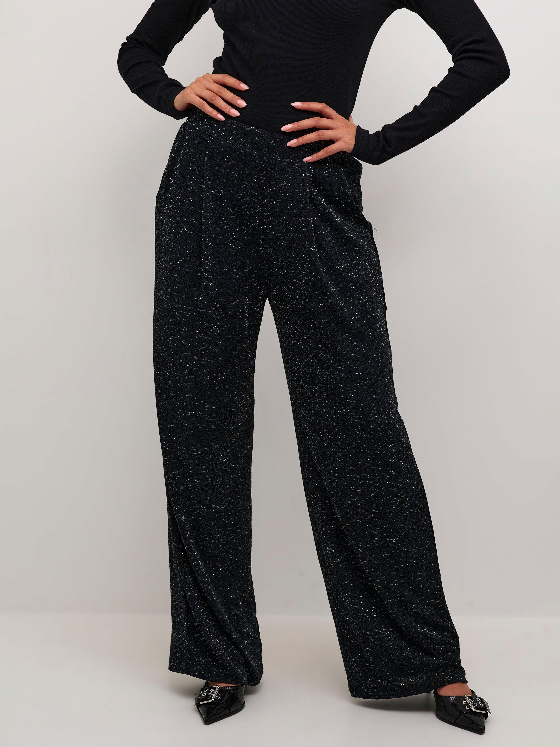 Product image 1 of 6, which shows KAFFE Ellie Shimmer Trousers, Black, XS