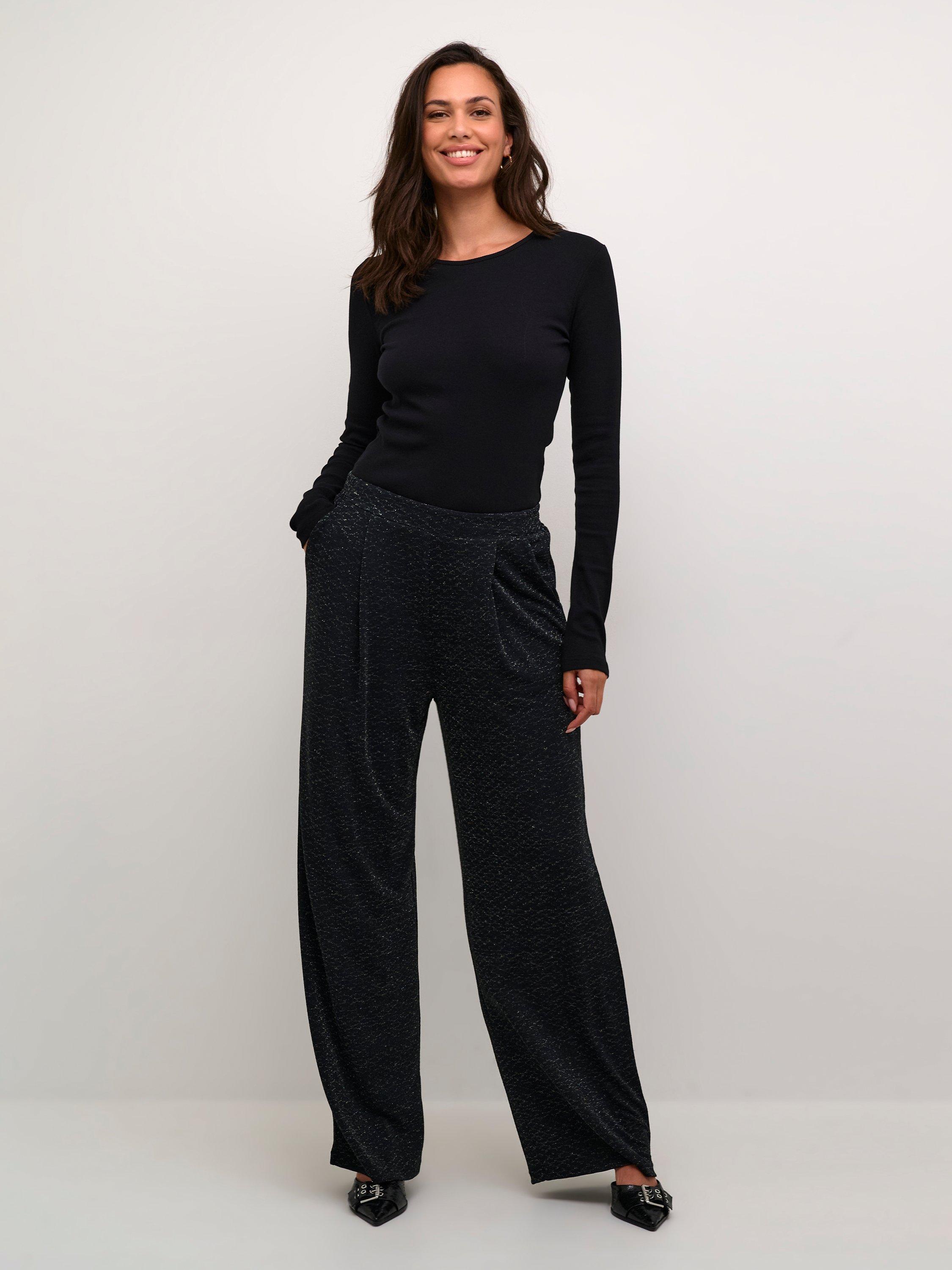 Product image 3 of 6, which shows KAFFE Ellie Shimmer Trousers, Black, XS