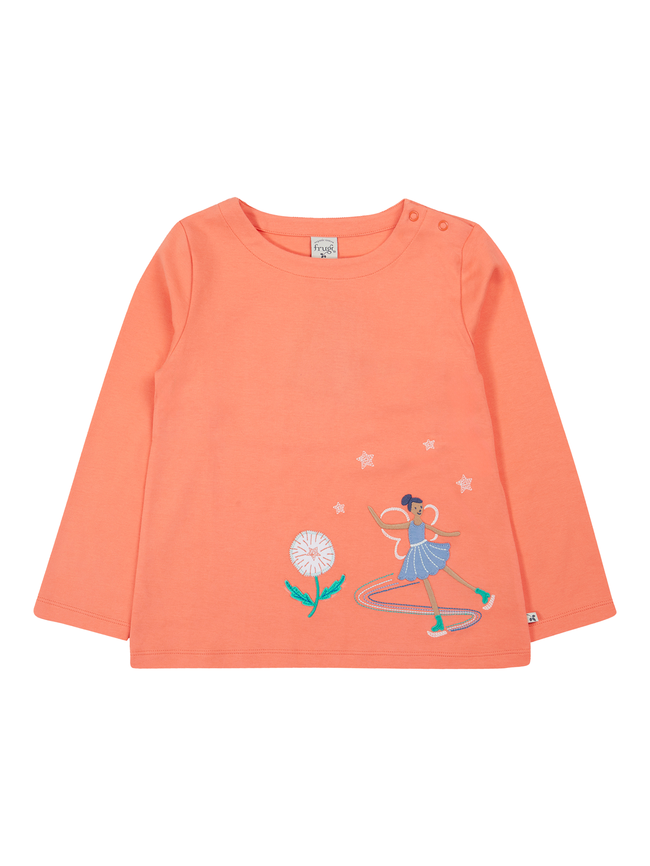 Product image 1 of 4, which shows Frugi Baby Anna Applique Top, Cantaloupe, 6-9 months