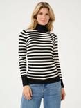 KAFFE Lizza Stripe Roll Neck Jumper, Black/Turtledove