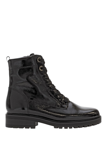 Gabor Wide Fit Flamboyant Leather Biker Boots, Black Patent, Black Patent