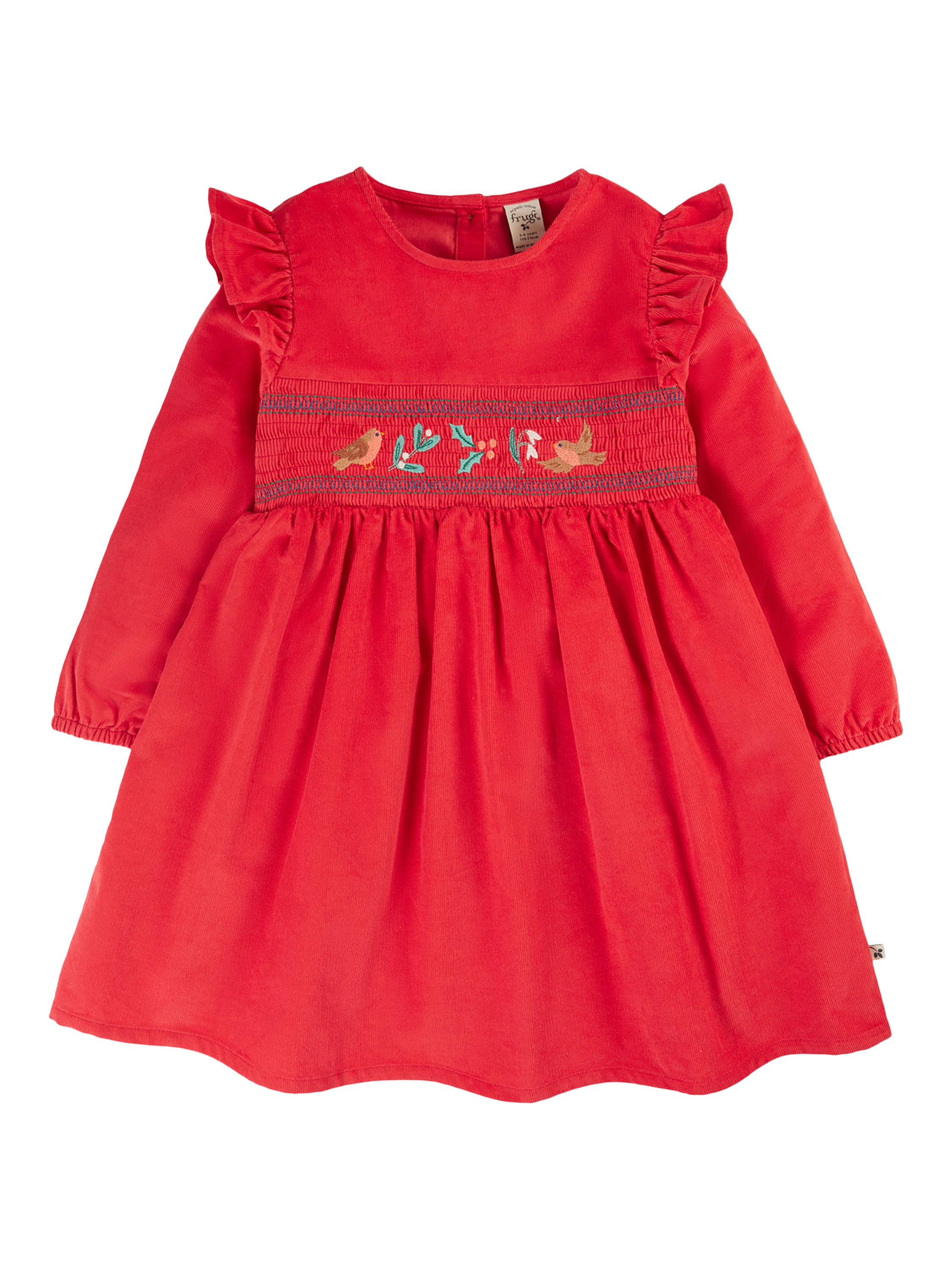 Product image 1 of 5, which shows Frugi Kids' Leonora Dress, True Red, 2-3 years