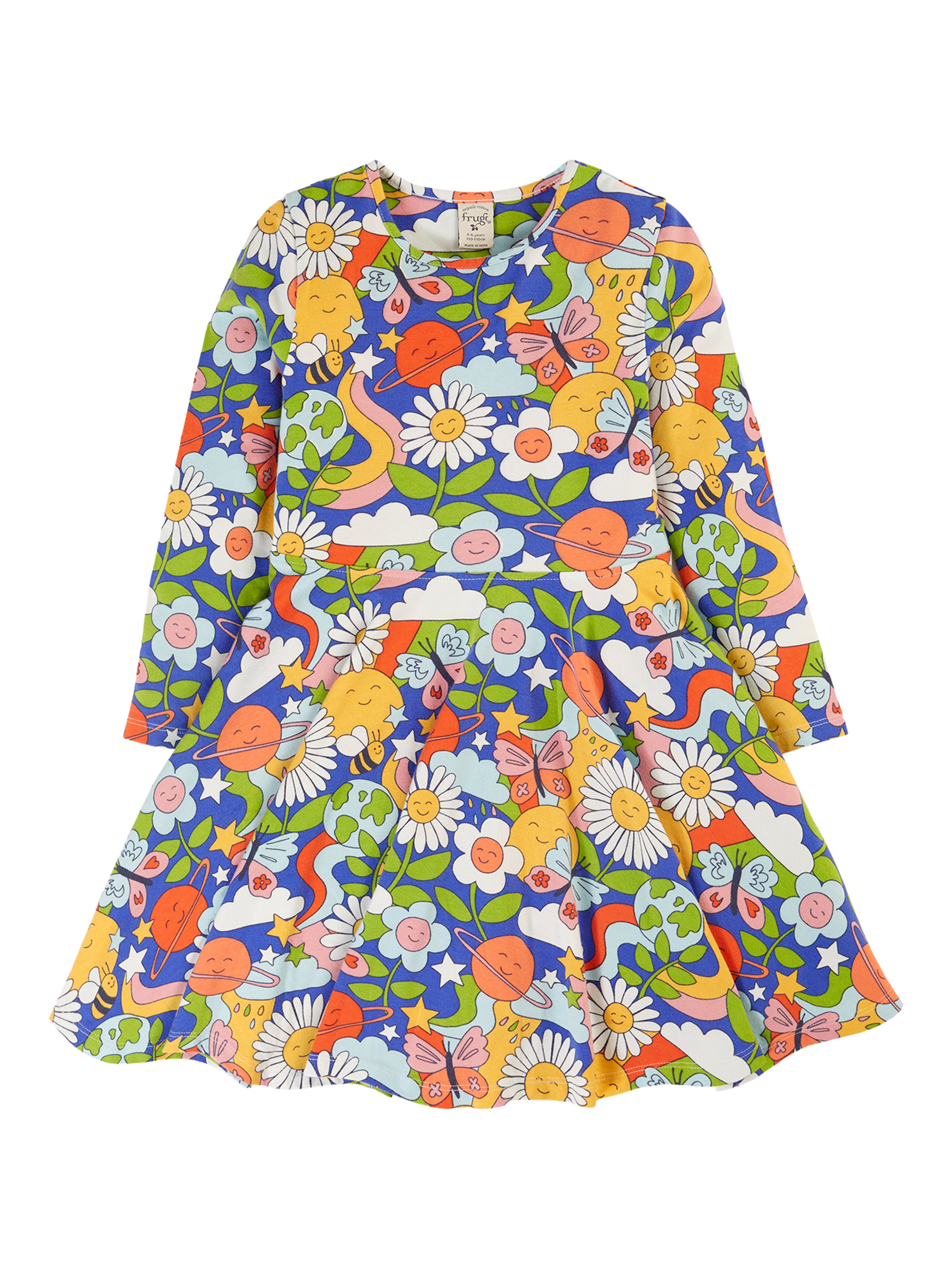 Product image 1 of 5, which shows Frugi Kids' Sofia Skater Dress, Retro Happy, 2-3 years