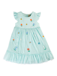 Frugi Kids' Tilda Tulle Dress, Glacier/Floral