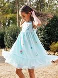 Frugi Kids' Tilda Tulle Dress, Glacier/Floral