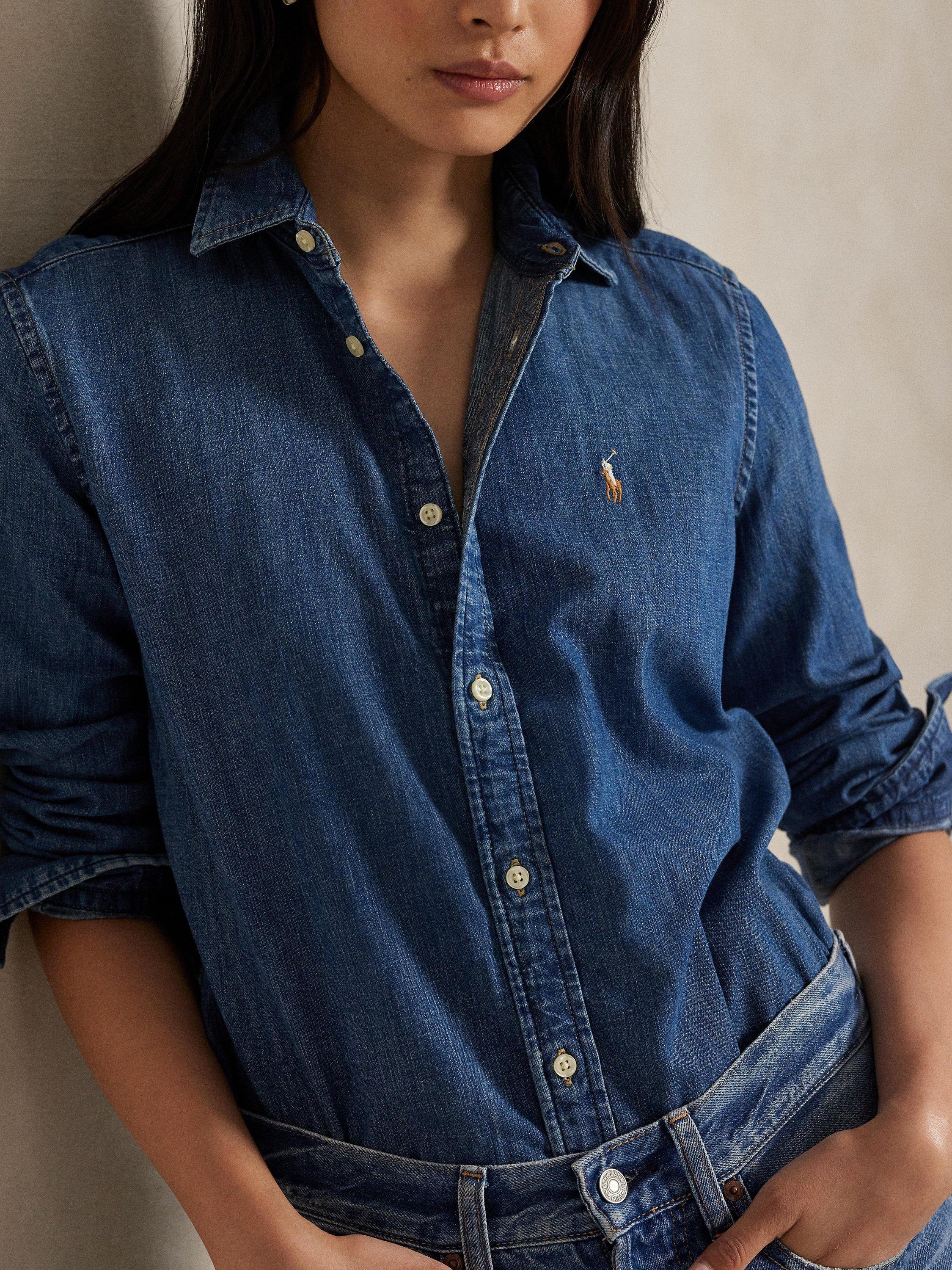 Product image 1 of 1, which shows Polo Ralph Lauren Logo Denim Shirt, Blue, 8