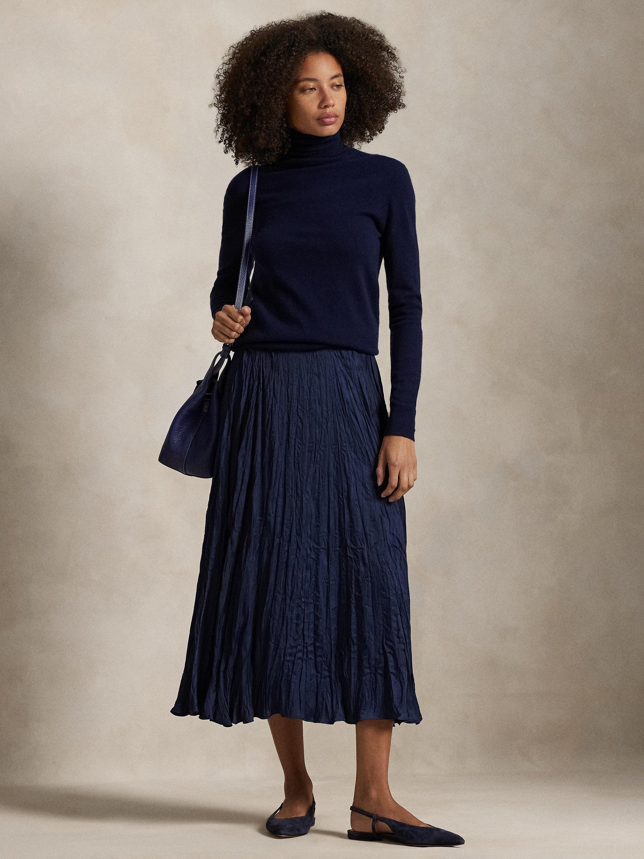 Product image 1 of 4, which shows Polo Ralph Lauren Crinkle Satin Skirt, Blue/Navy, XS