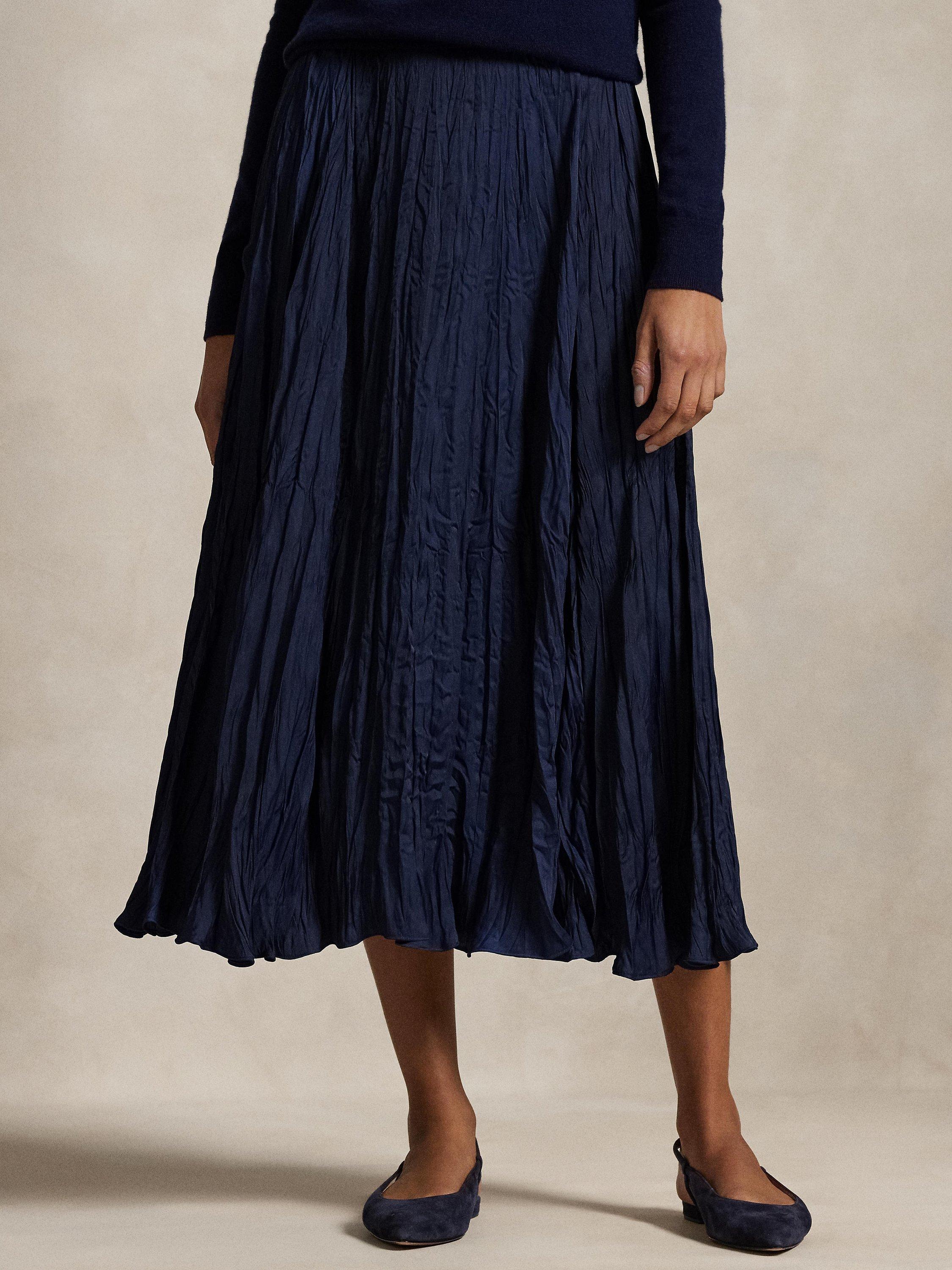 Product image 2 of 4, which shows Polo Ralph Lauren Crinkle Satin Skirt, Blue/Navy, XS