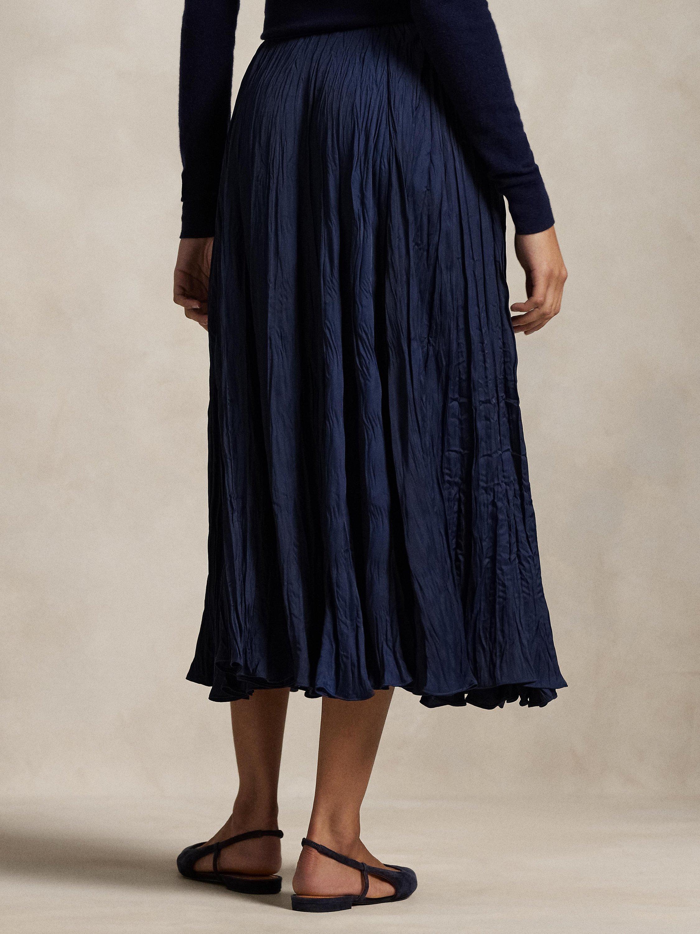 Product image 3 of 4, which shows Polo Ralph Lauren Crinkle Satin Skirt, Blue/Navy, XS