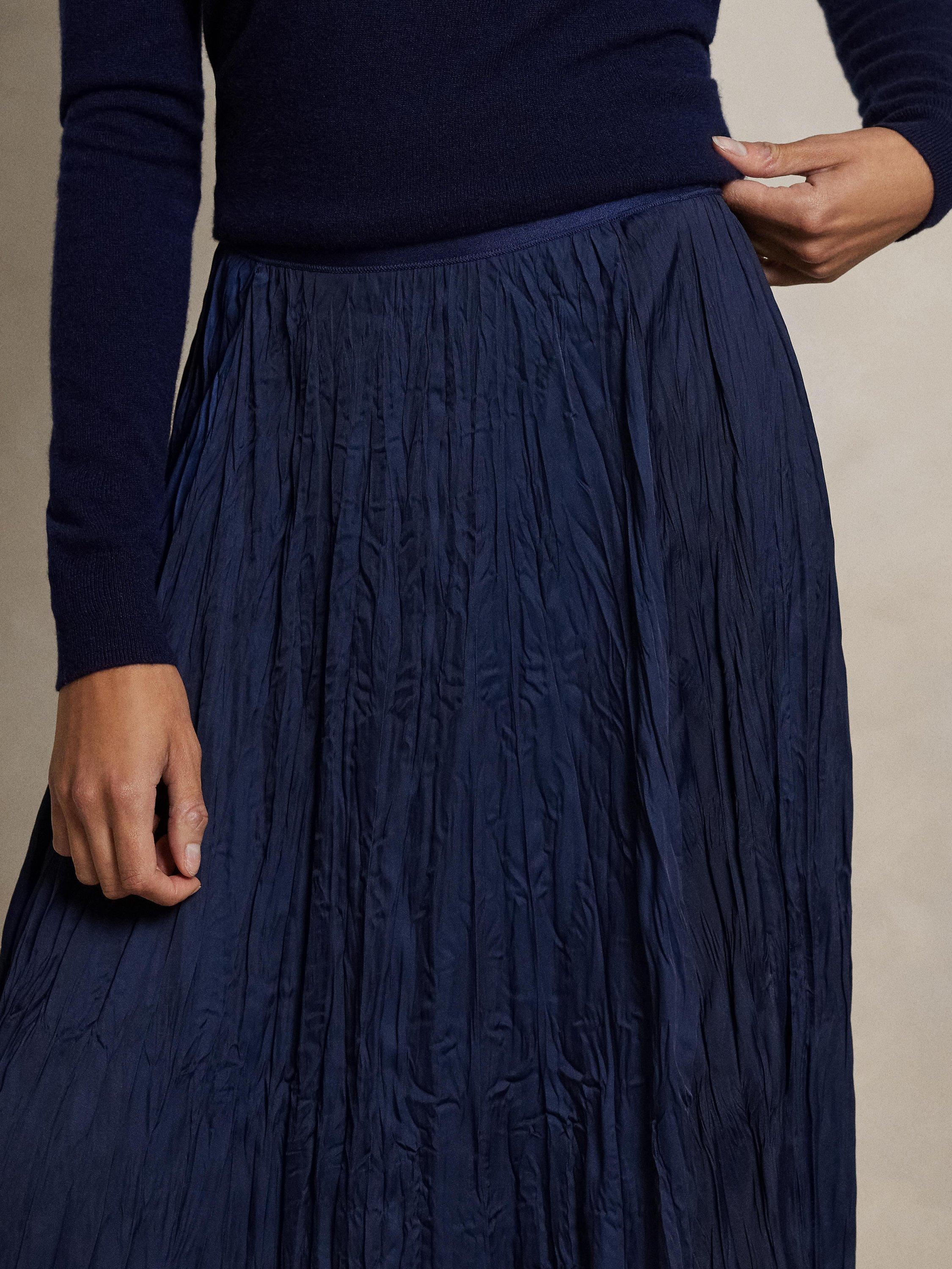 Product image 4 of 4, which shows Polo Ralph Lauren Crinkle Satin Skirt, Blue/Navy, XS