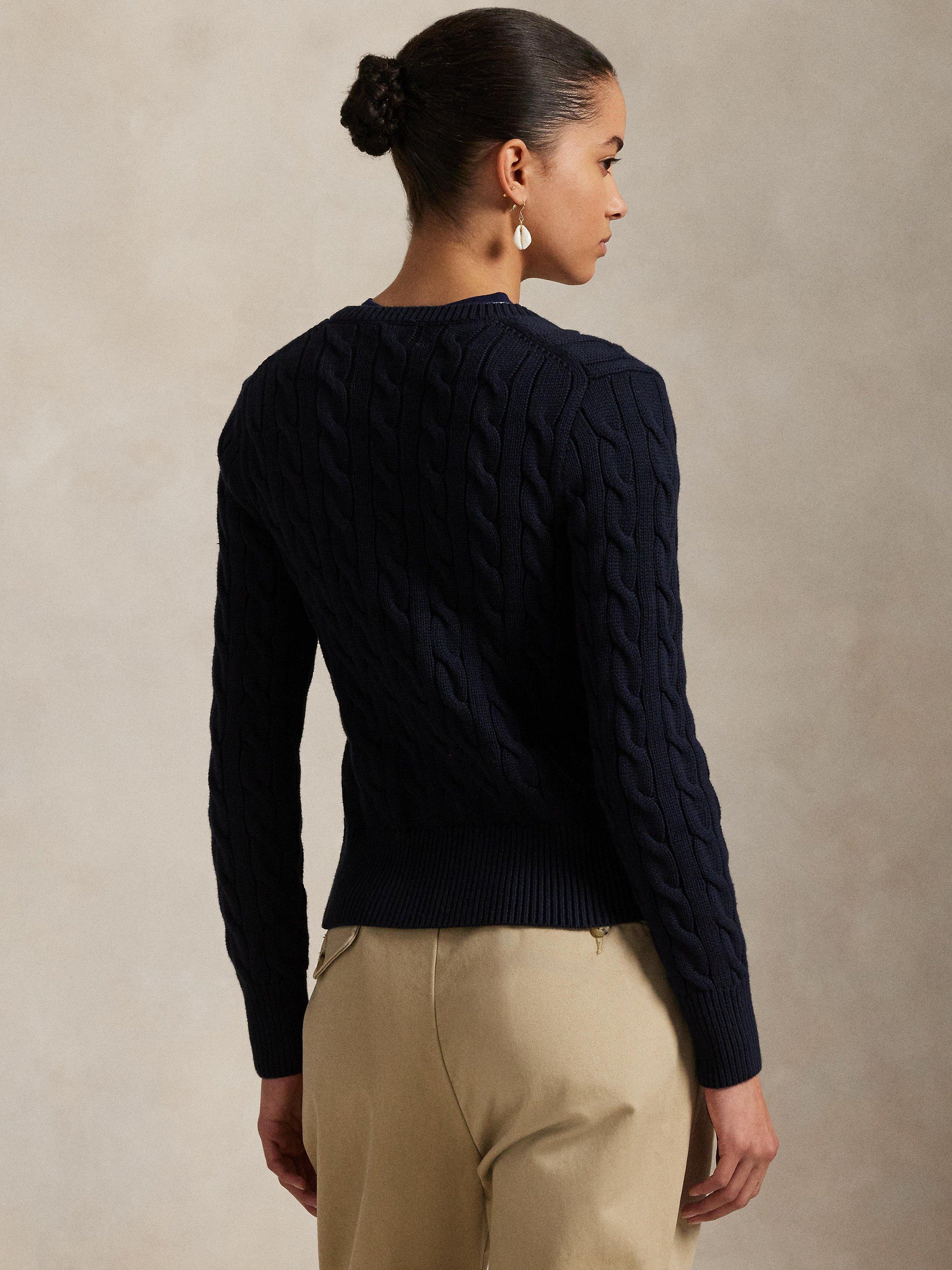 Product image 2 of 4, which shows Polo Ralph Lauren Cotton Cable Knit Cardigan, Navy, XS