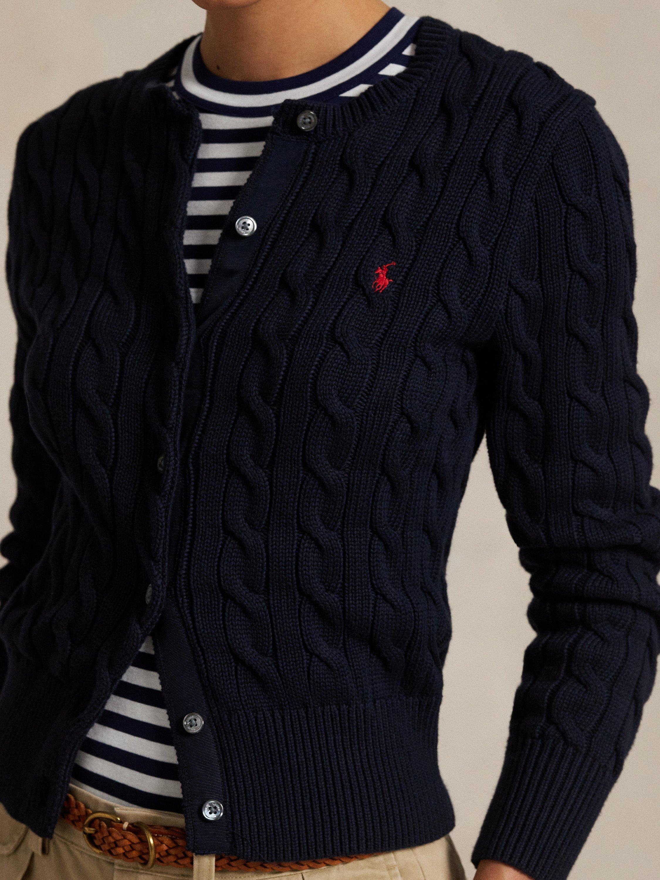 Product image 3 of 4, which shows Polo Ralph Lauren Cotton Cable Knit Cardigan, Navy, XS
