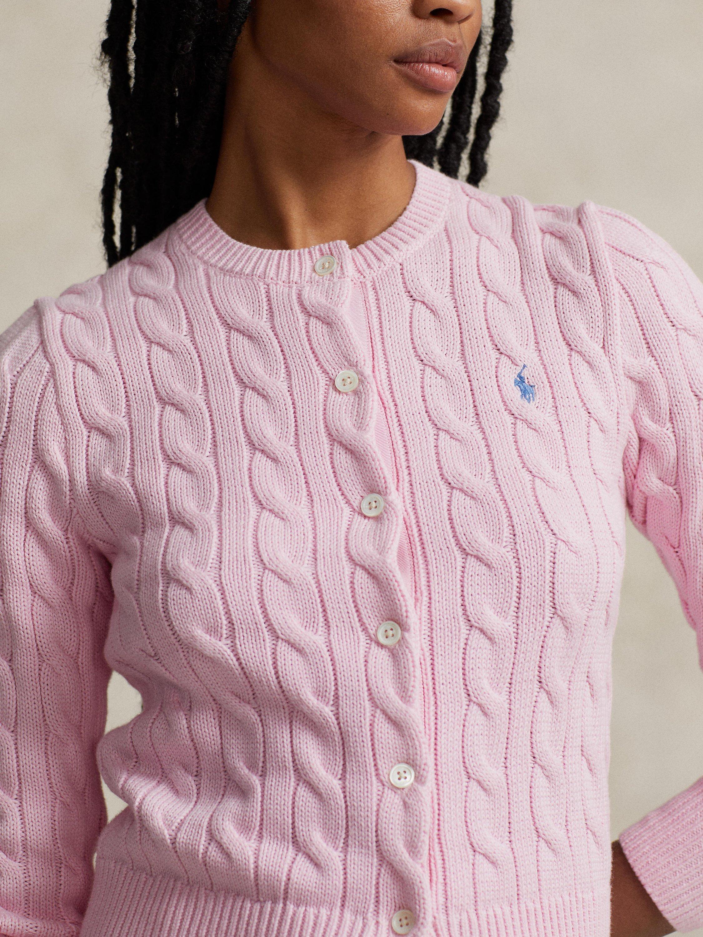 Product image 3 of 4, which shows Polo Ralph Lauren Cotton Cable Knit Cardigan, Carmel Pink, XS