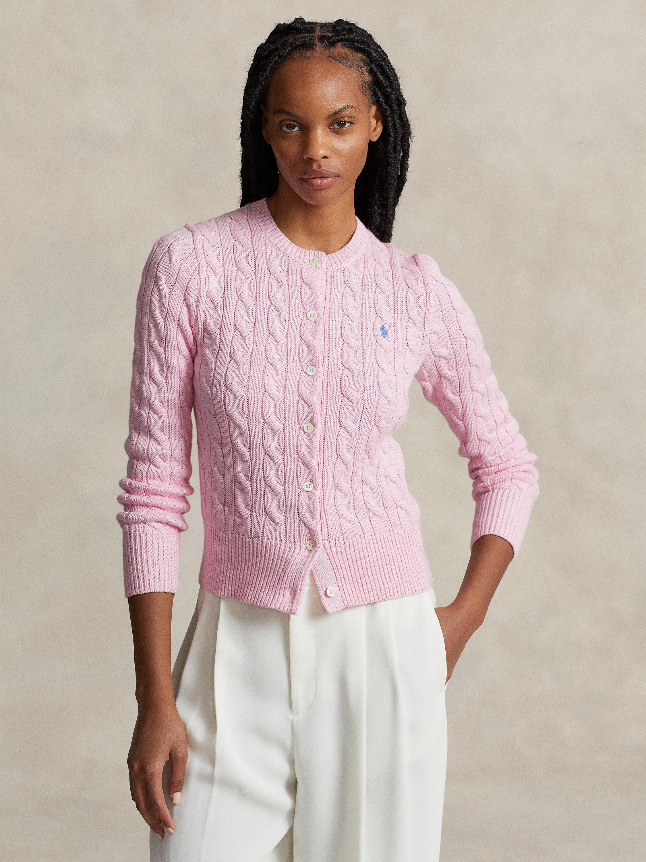 Product image 4 of 4, which shows Polo Ralph Lauren Cotton Cable Knit Cardigan, Carmel Pink, XS
