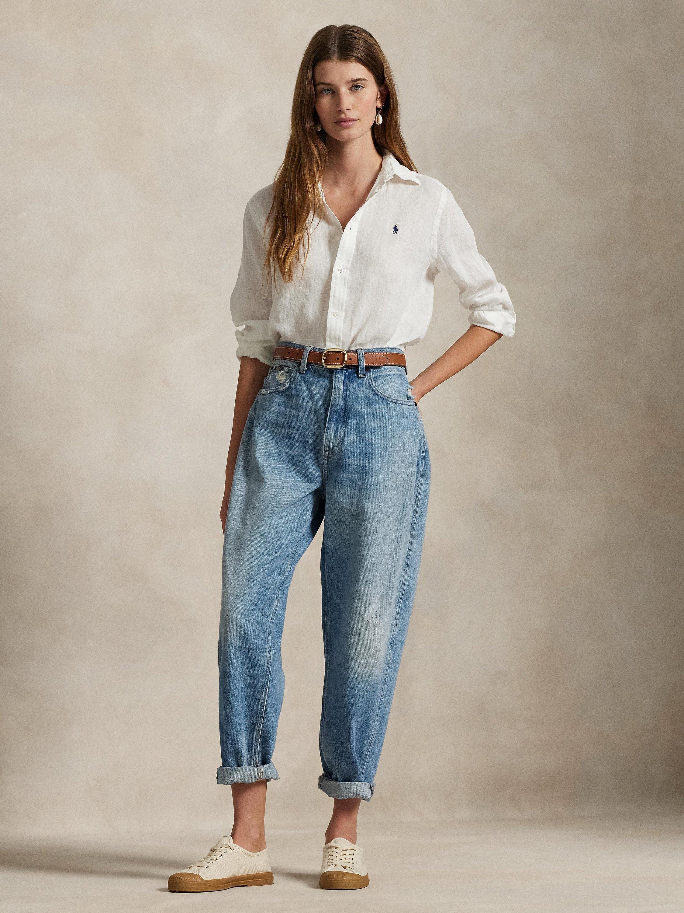 Product image 1 of 4, which shows Polo Ralph Lauren Classic Logo Linen Shirt, White, XS