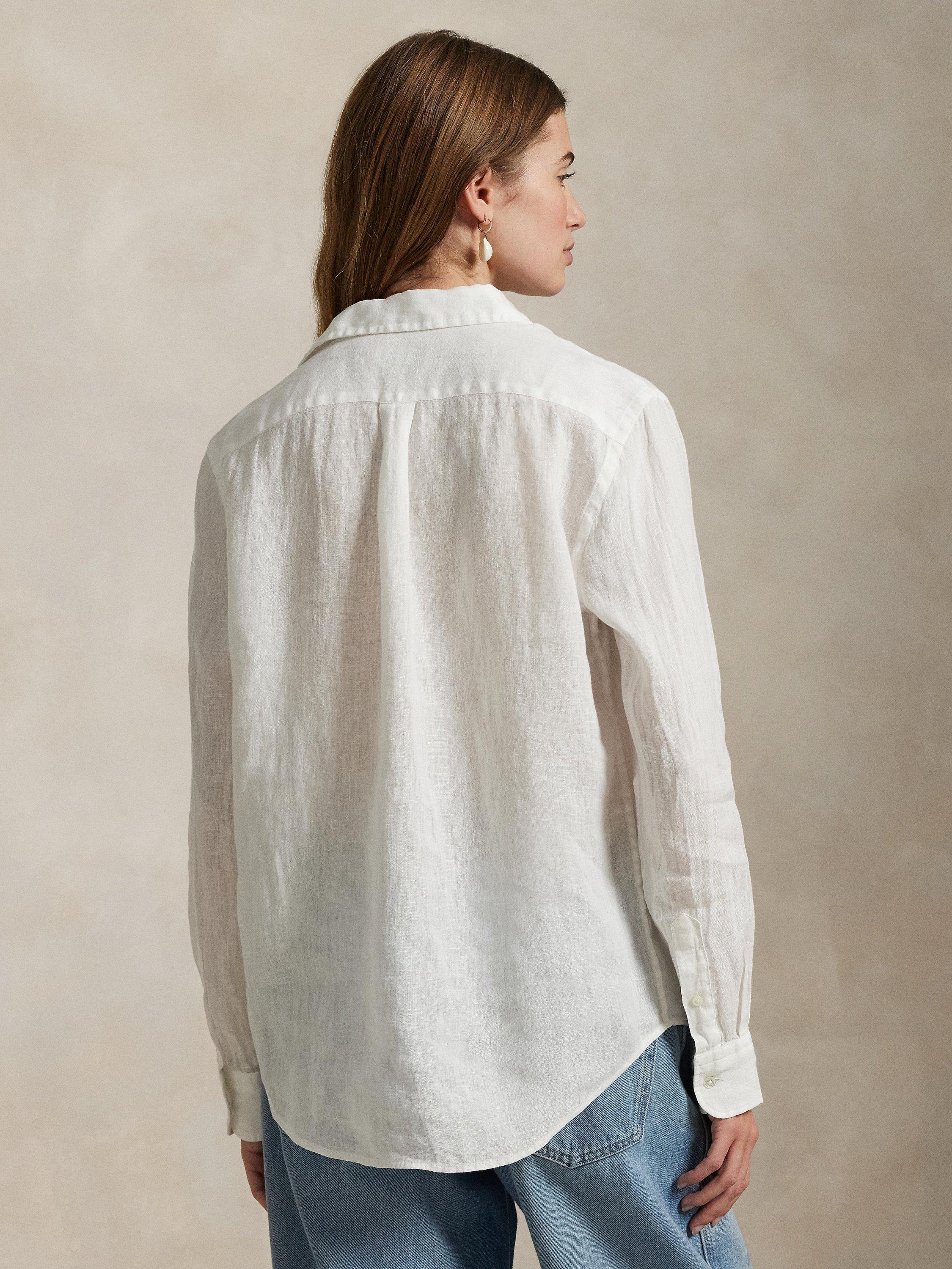 Product image 2 of 4, which shows Polo Ralph Lauren Classic Logo Linen Shirt, White, XS