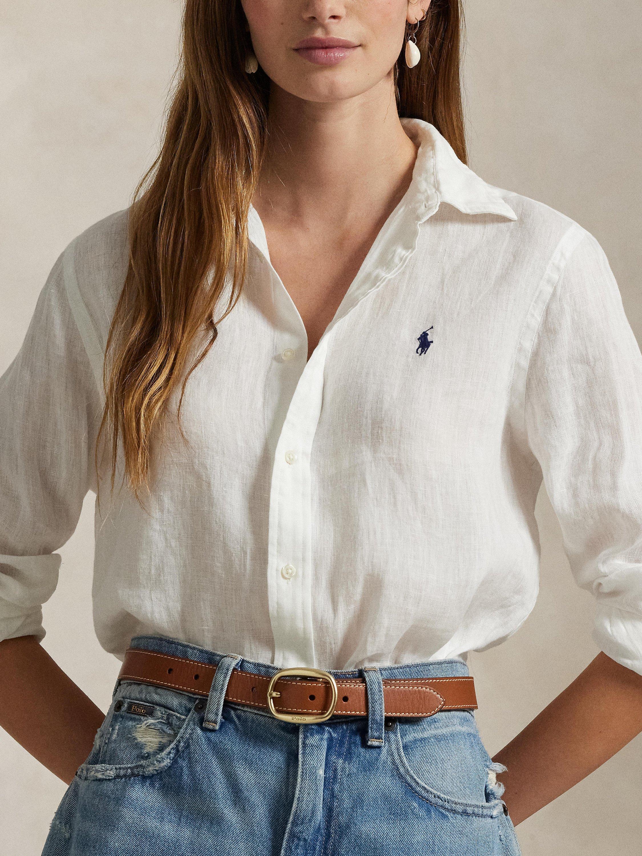 Product image 3 of 4, which shows Polo Ralph Lauren Classic Logo Linen Shirt, White, XS