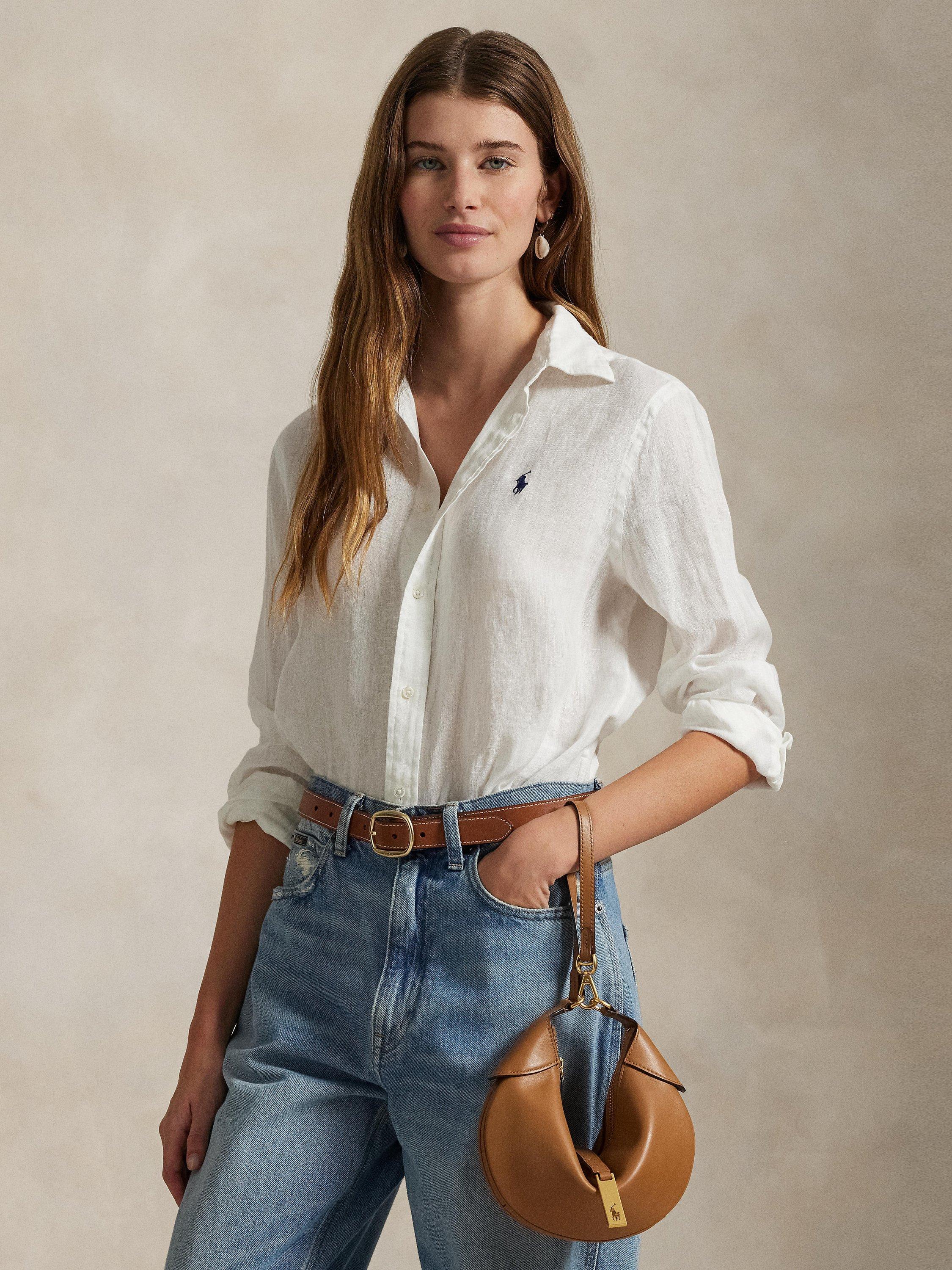 Product image 4 of 4, which shows Polo Ralph Lauren Classic Logo Linen Shirt, White, XS