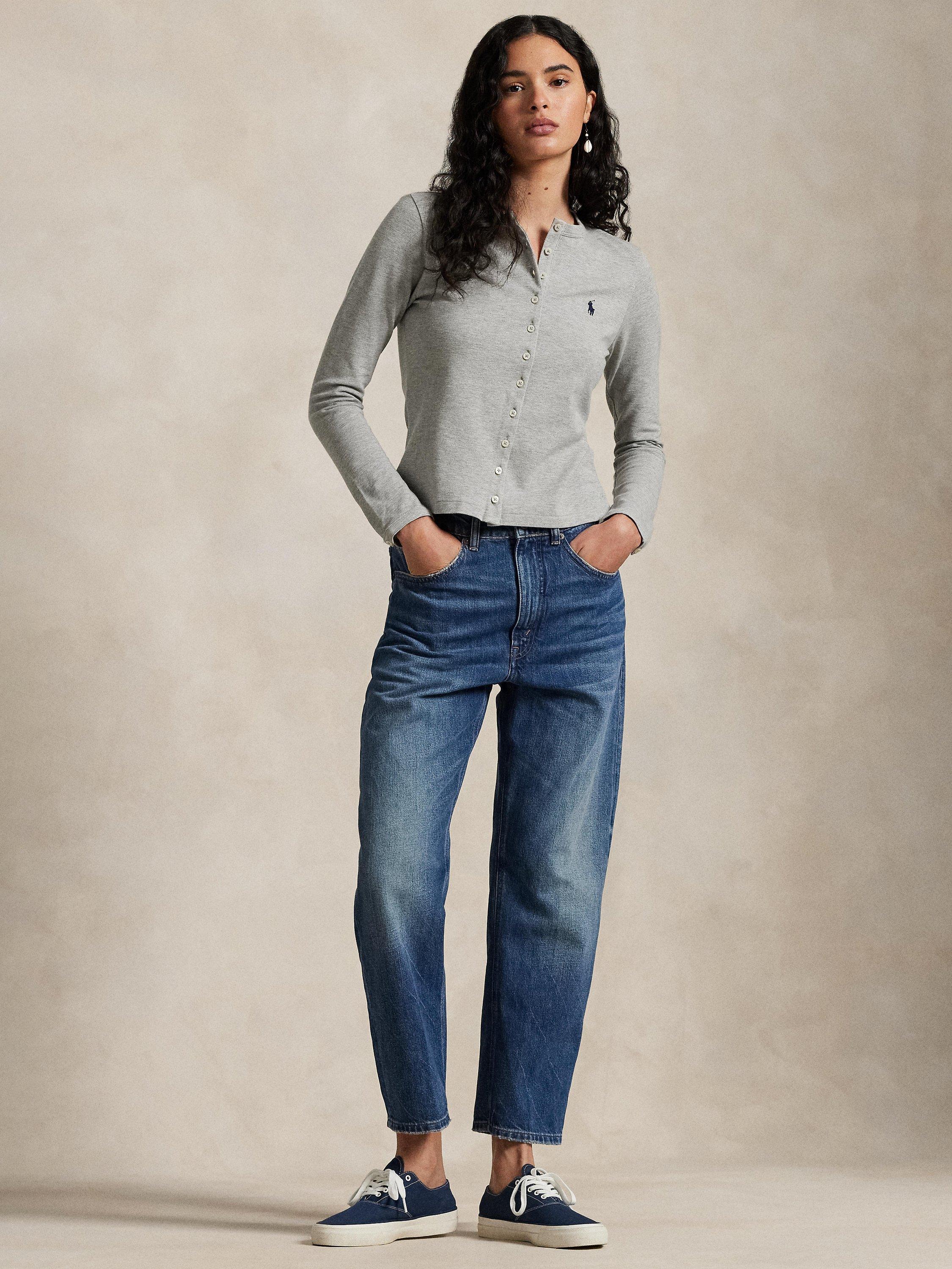 Product image 1 of 4, which shows Polo Ralph Lauren Stretch Cotton Crew Neck Cardigan, Grey, XS