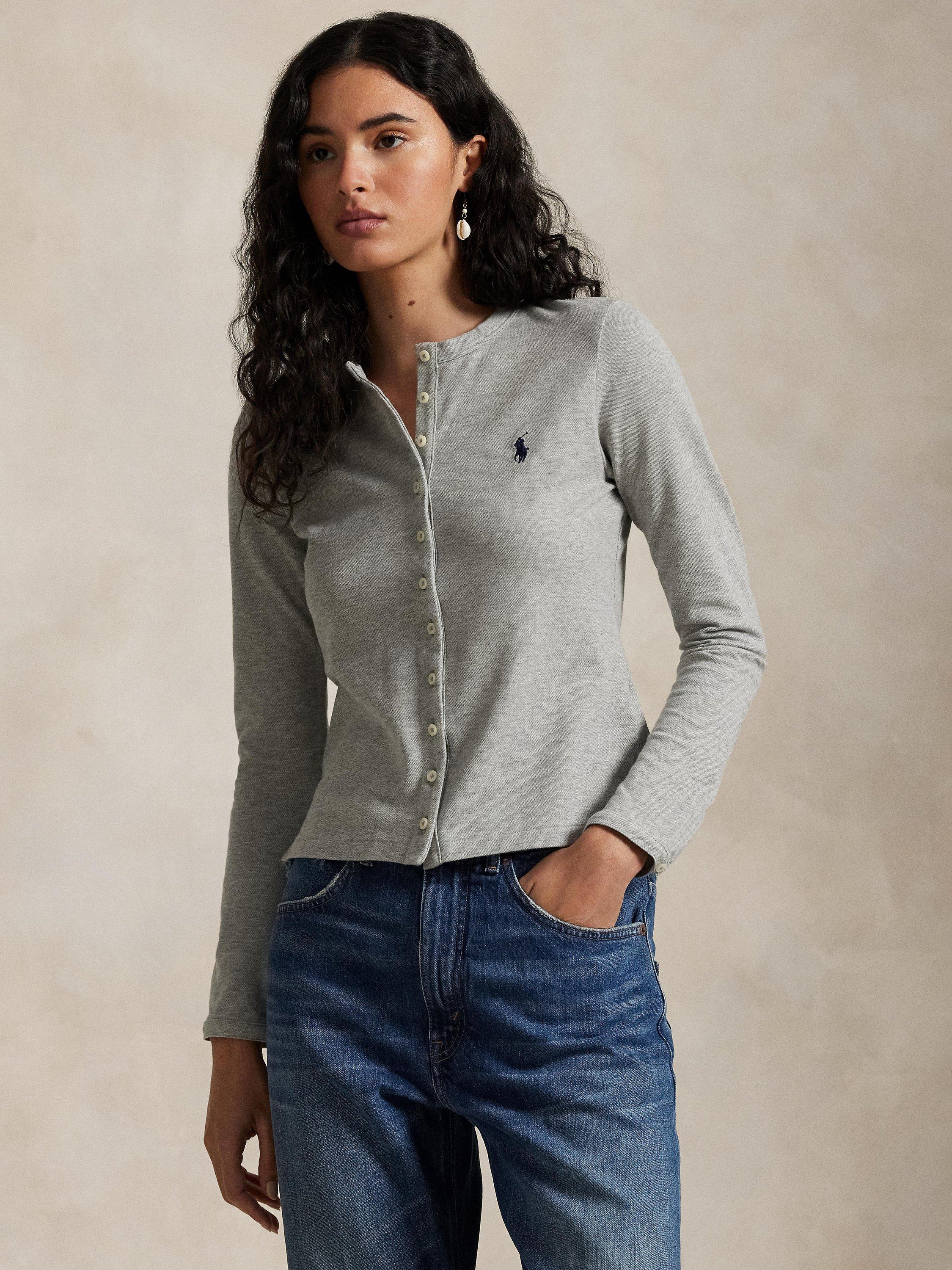 Product image 2 of 4, which shows Polo Ralph Lauren Stretch Cotton Crew Neck Cardigan, Grey, XS