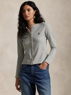 Polo Ralph Lauren Stretch Cotton Crew Neck Cardigan, Grey - view 2, Grey