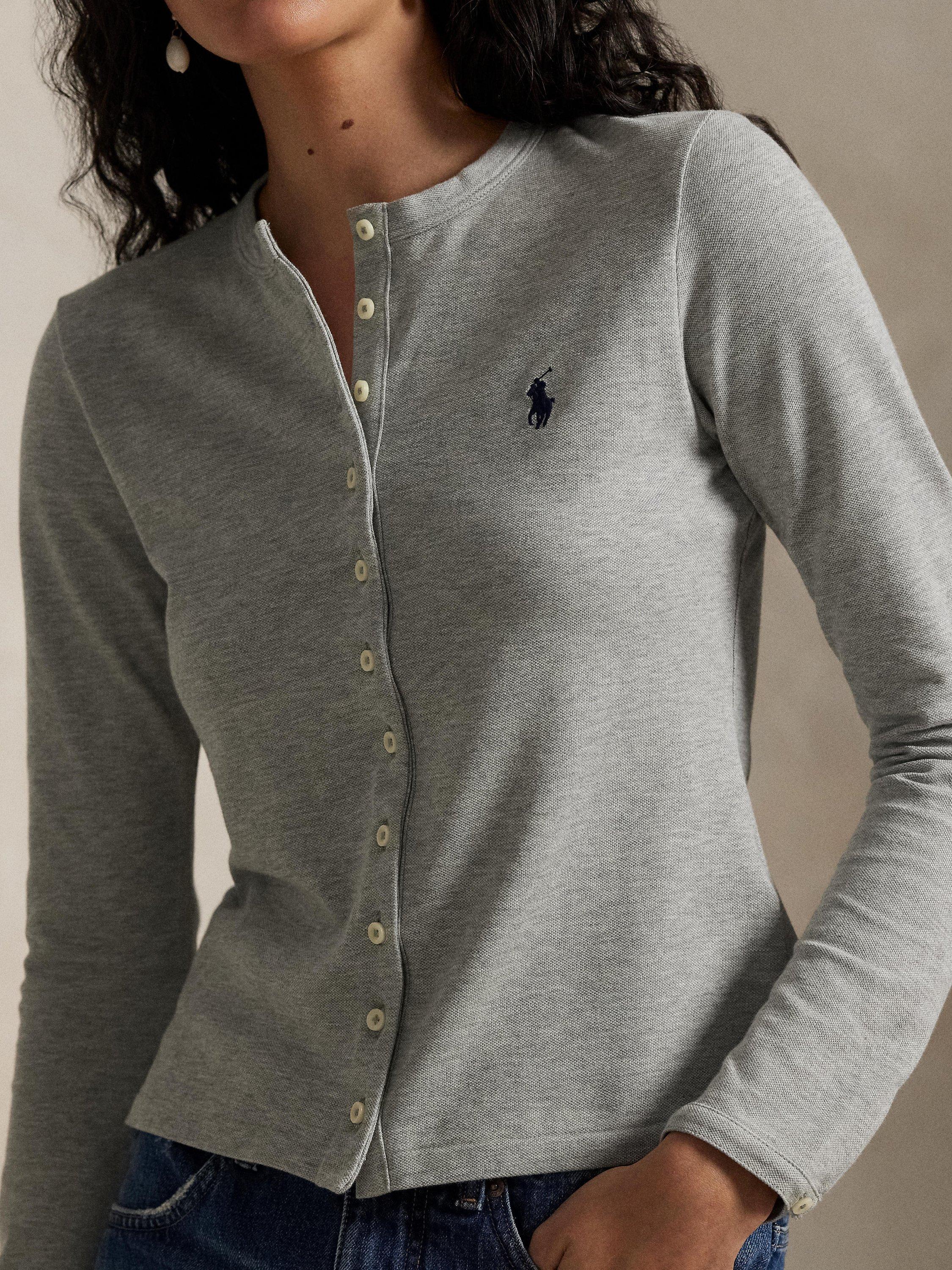 Product image 3 of 4, which shows Polo Ralph Lauren Stretch Cotton Crew Neck Cardigan, Grey, XS