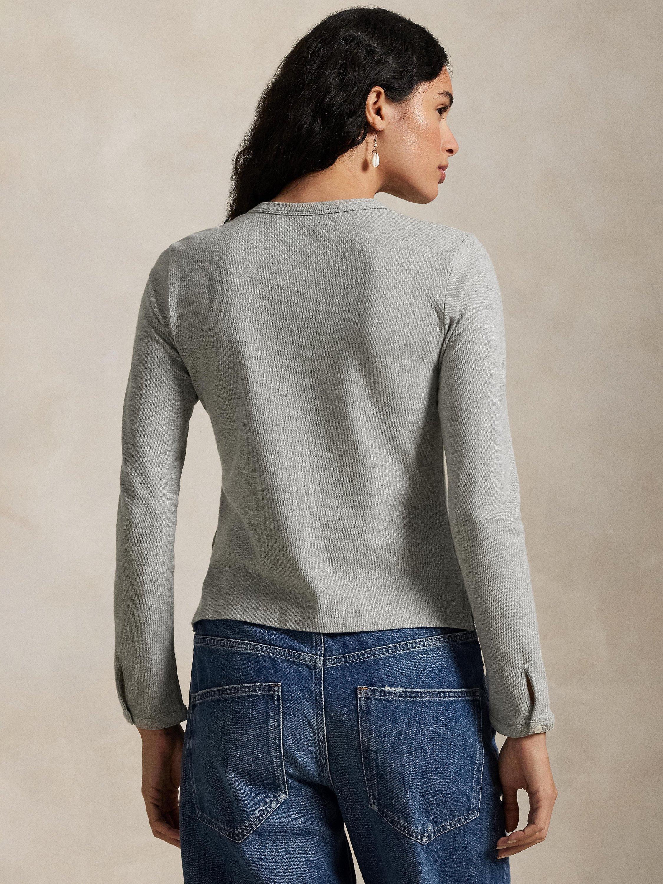Product image 4 of 4, which shows Polo Ralph Lauren Stretch Cotton Crew Neck Cardigan, Grey, XS