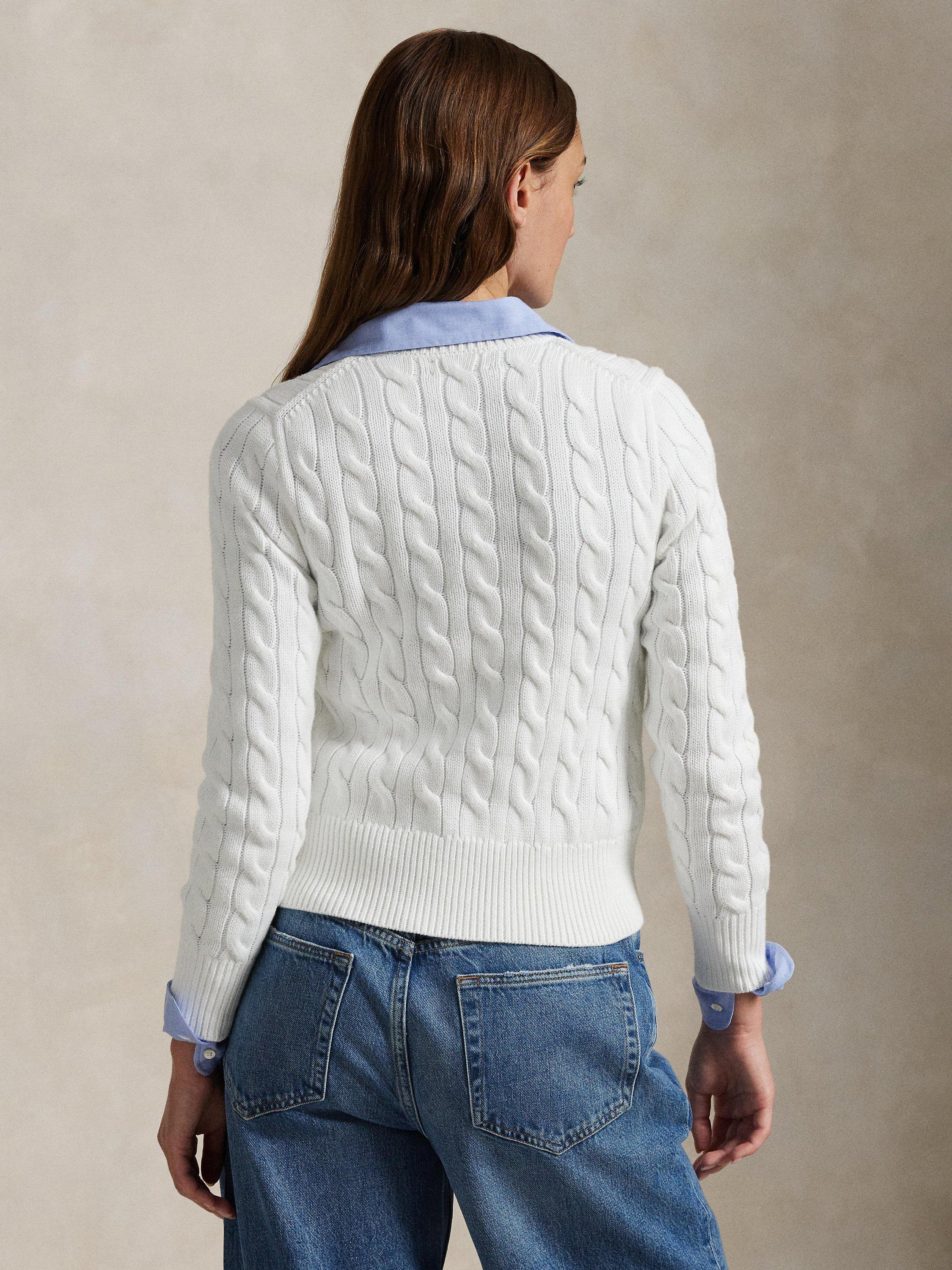 Product image 2 of 4, which shows Polo Ralph Lauren Cotton Cable Knit Cardigan, White, XS