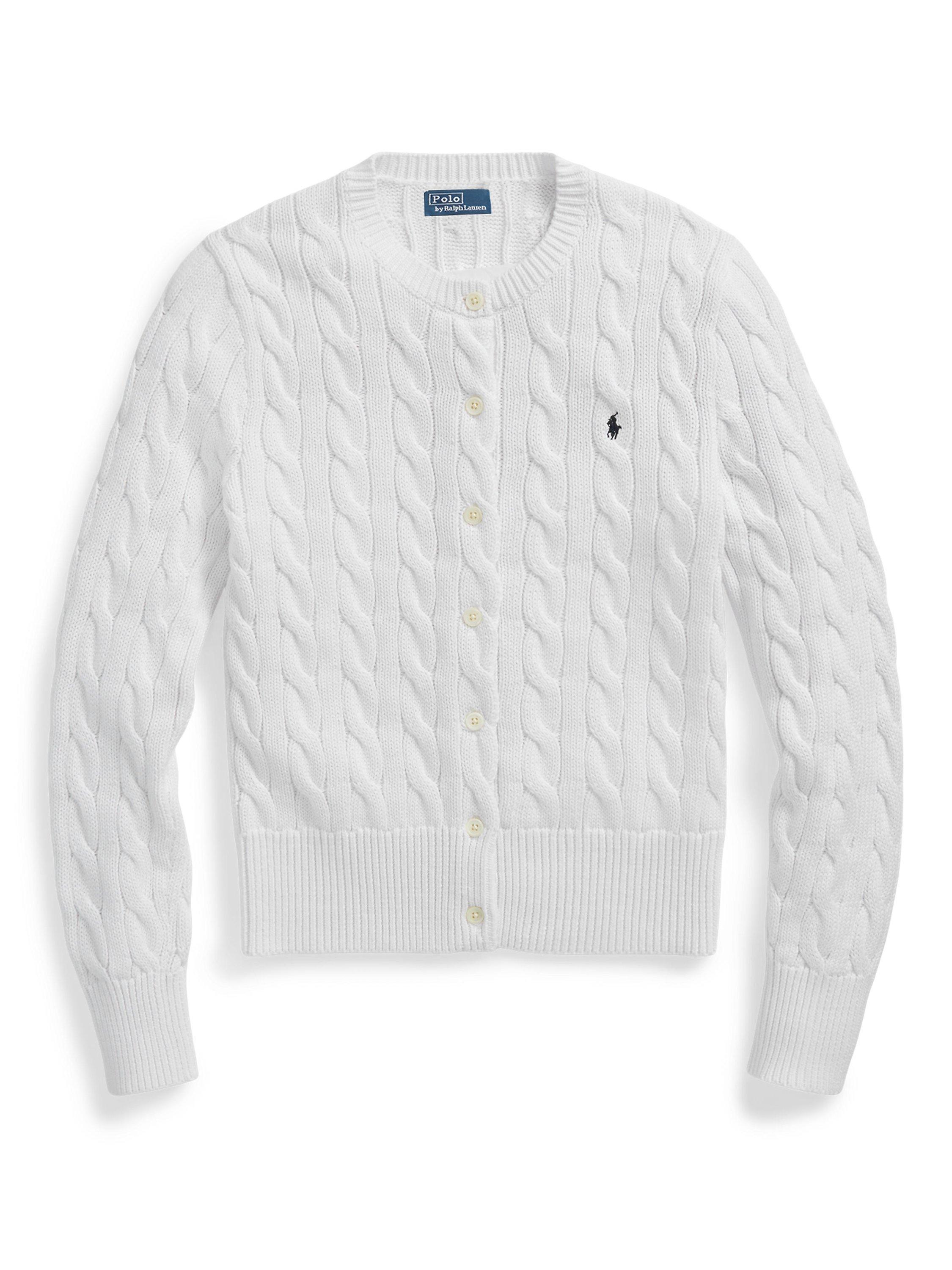 Product image 4 of 4, which shows Polo Ralph Lauren Cotton Cable Knit Cardigan, White, XS