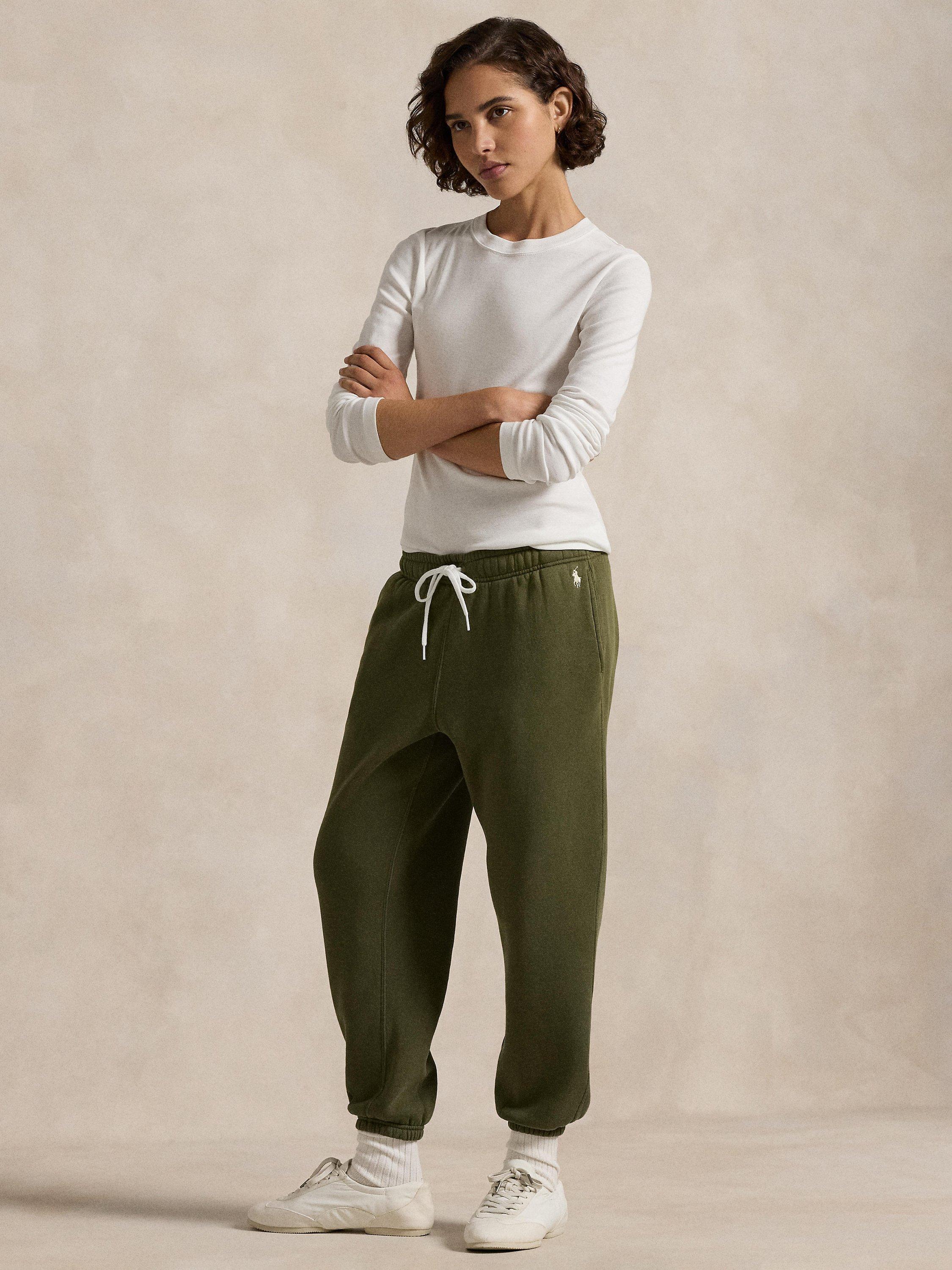 Product image 1 of 4, which shows Polo Ralph Lauren Cotton Fleece Elasticated Waist Joggers, Green, M