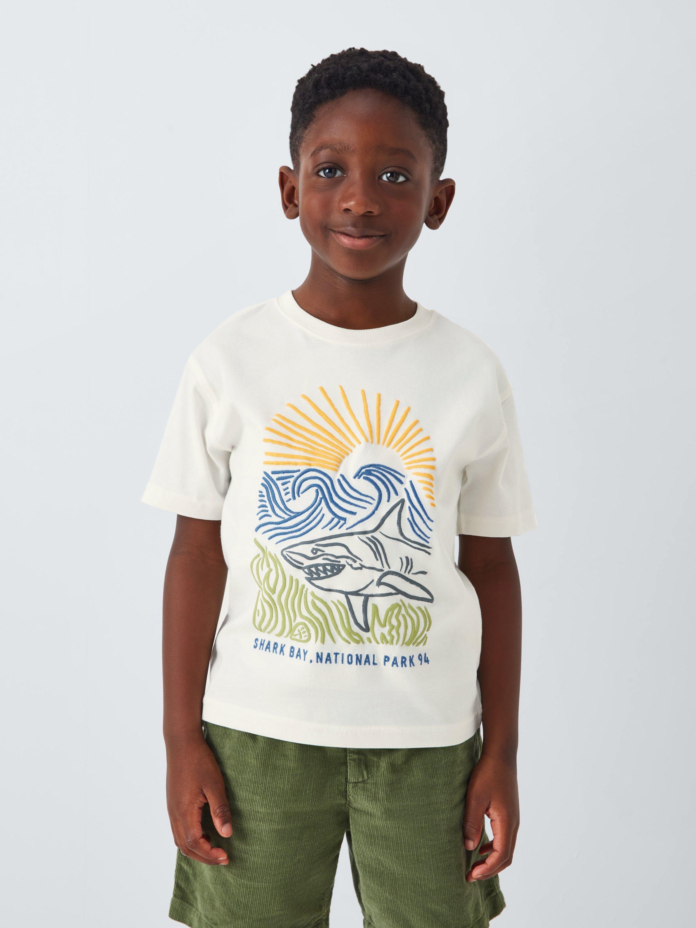 Product image 1 of 7, which shows John Lewis Kids' Shark Bay T-Shirt, White, 2 years