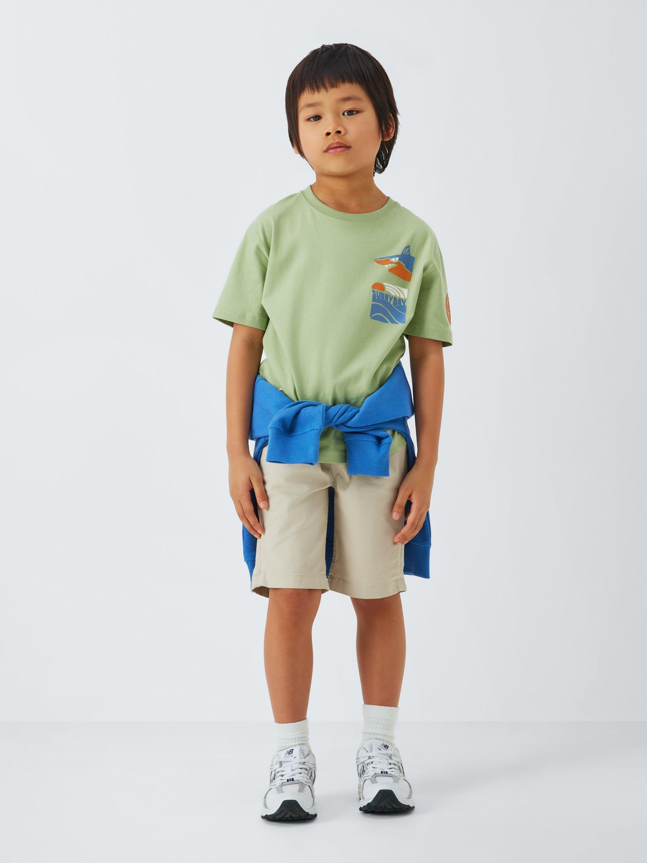 Product image 2 of 7, which shows John Lewis Kids' Shark Wave Graphic T-Shirt, Green, 2 years