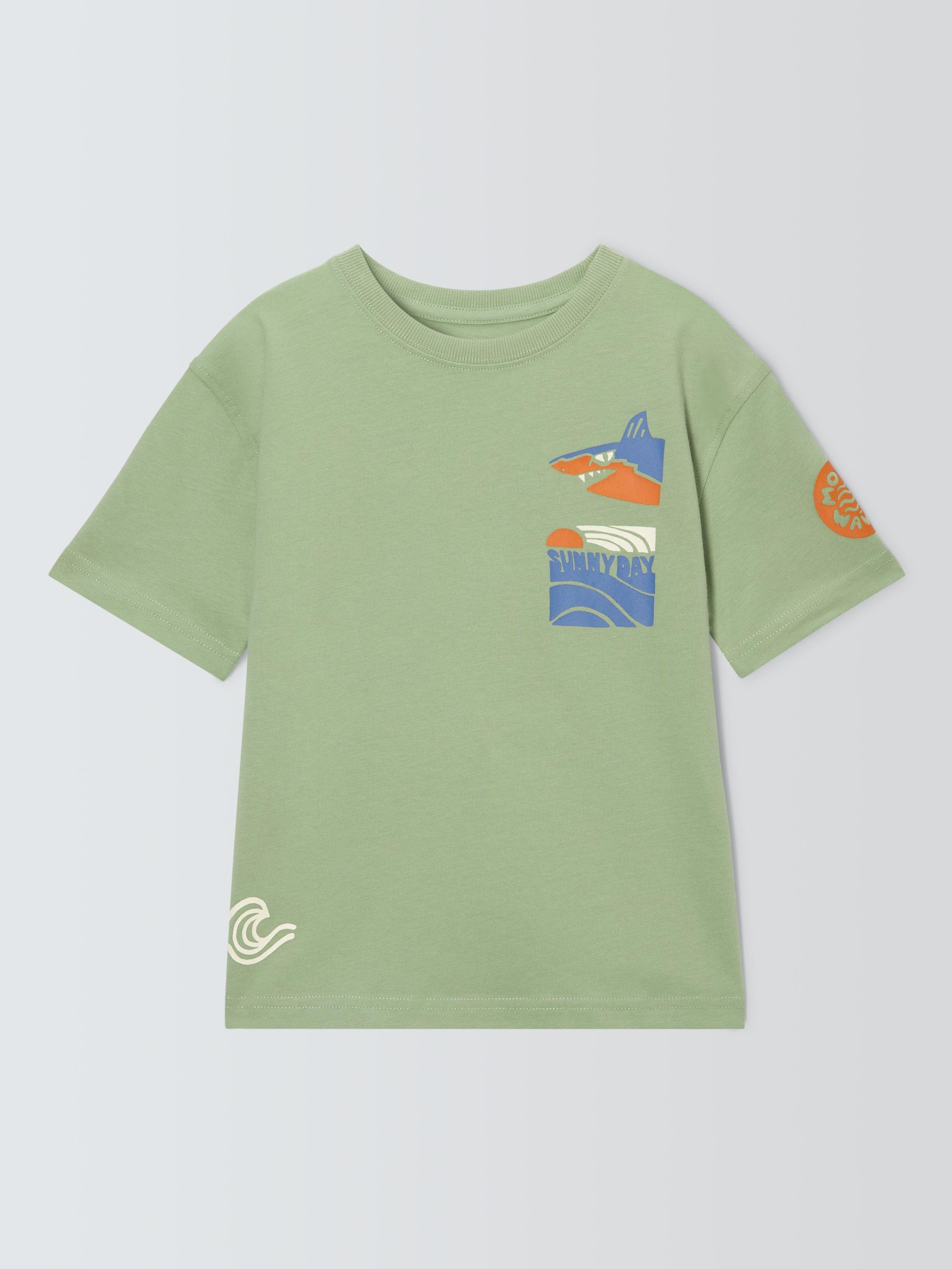 Product image 3 of 7, which shows John Lewis Kids' Shark Wave Graphic T-Shirt, Green, 2 years