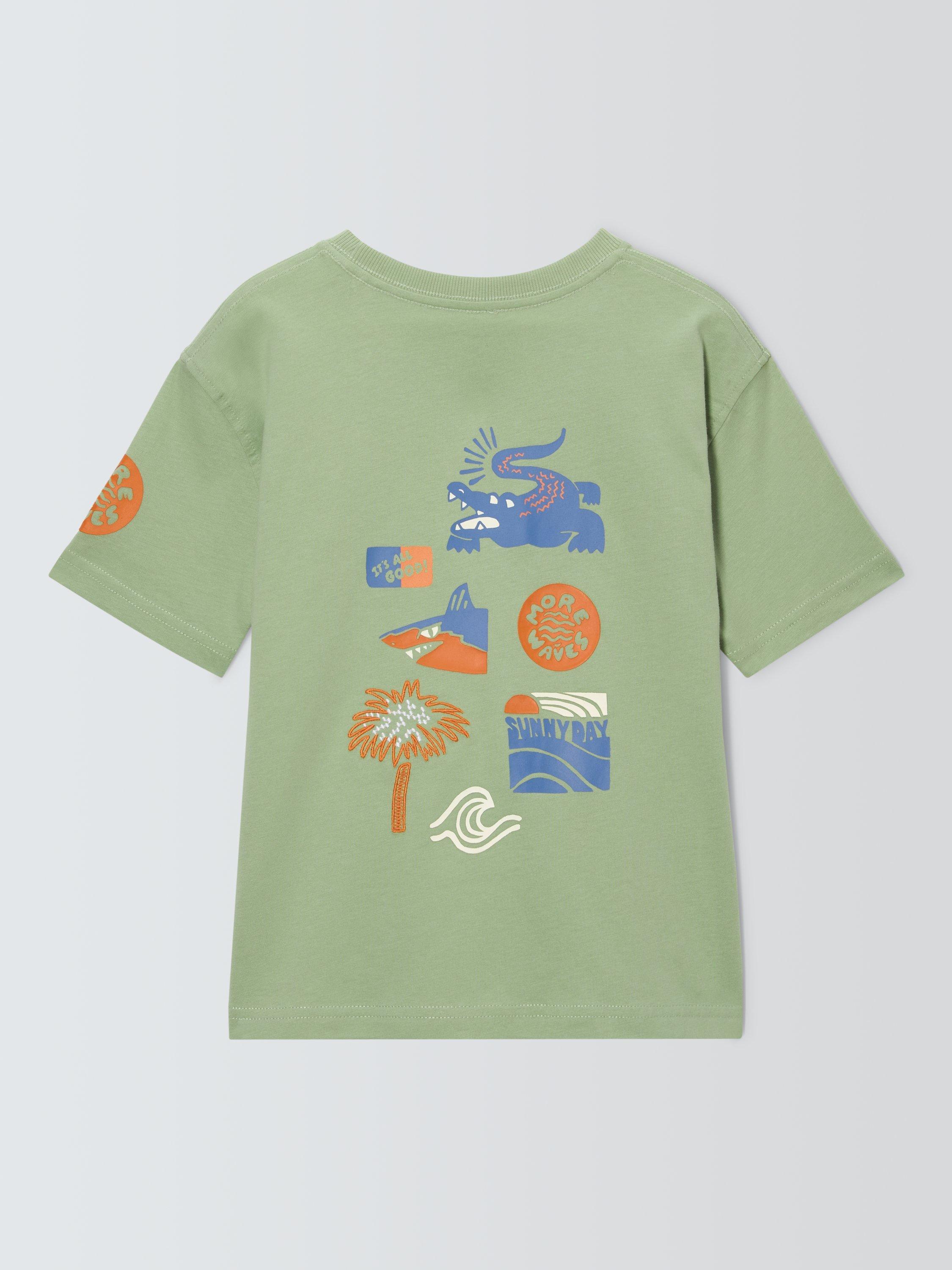 Product image 4 of 7, which shows John Lewis Kids' Shark Wave Graphic T-Shirt, Green, 2 years