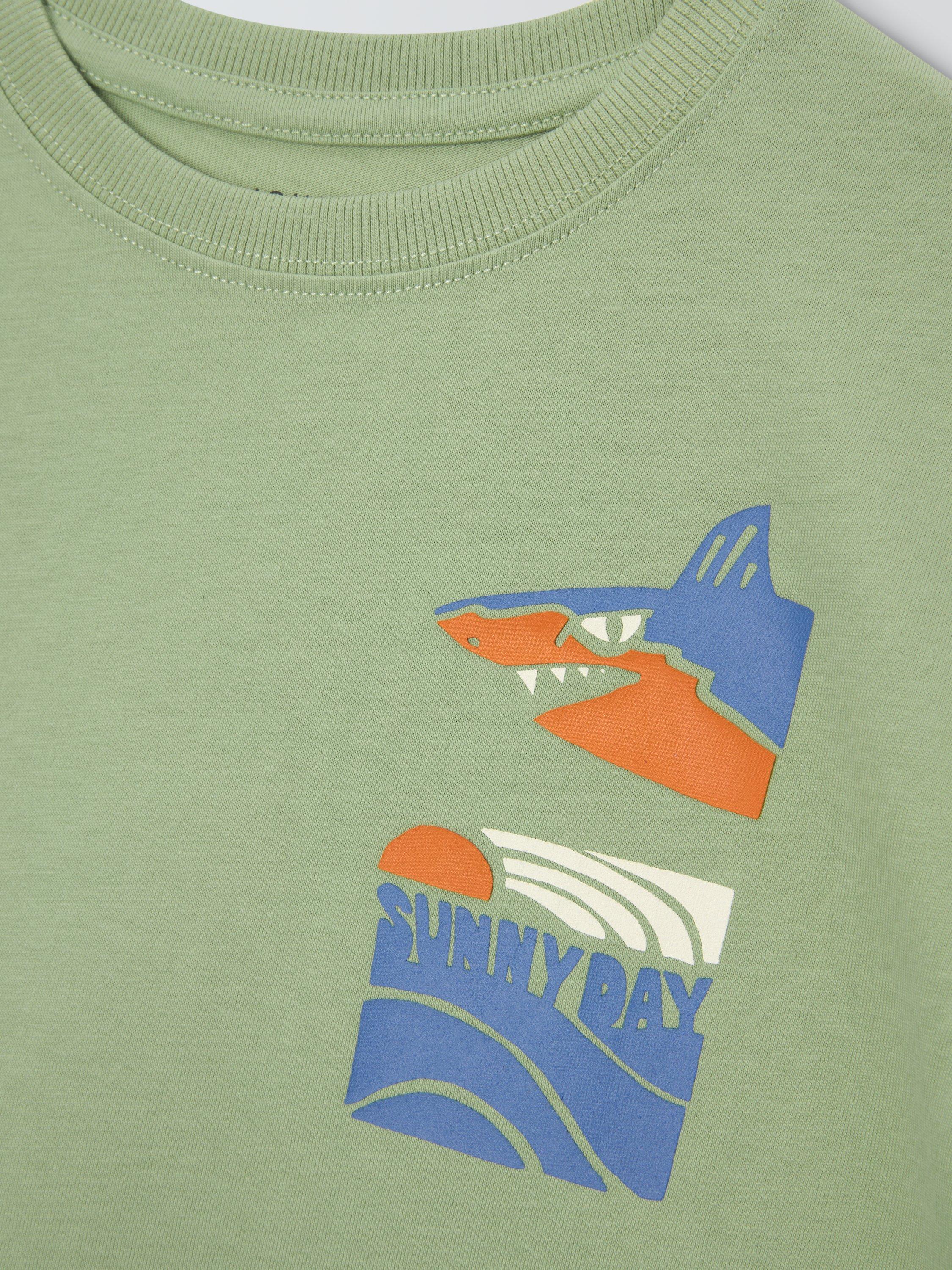 Product image 5 of 7, which shows John Lewis Kids' Shark Wave Graphic T-Shirt, Green, 2 years