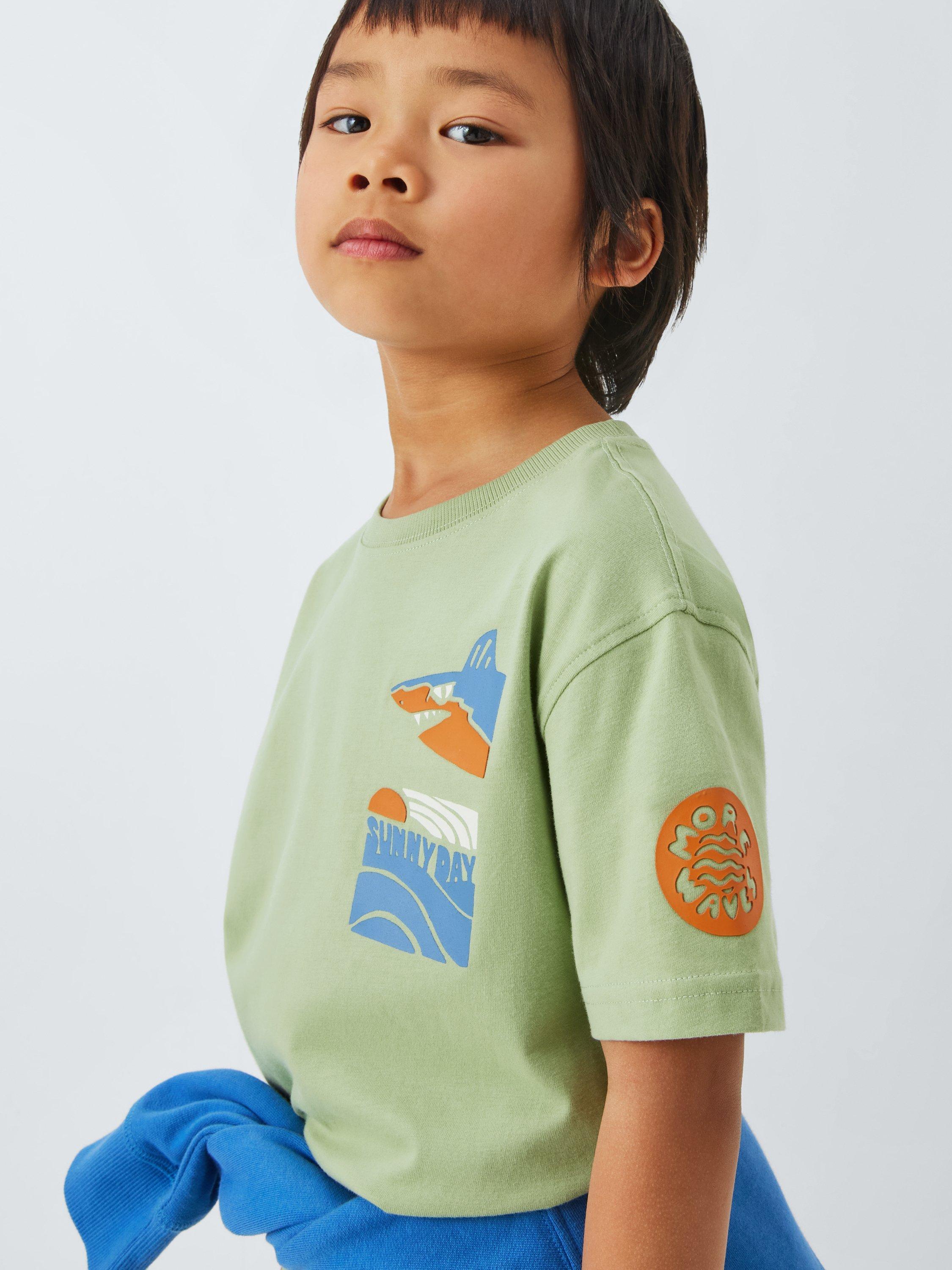 Product image 6 of 7, which shows John Lewis Kids' Shark Wave Graphic T-Shirt, Green, 2 years