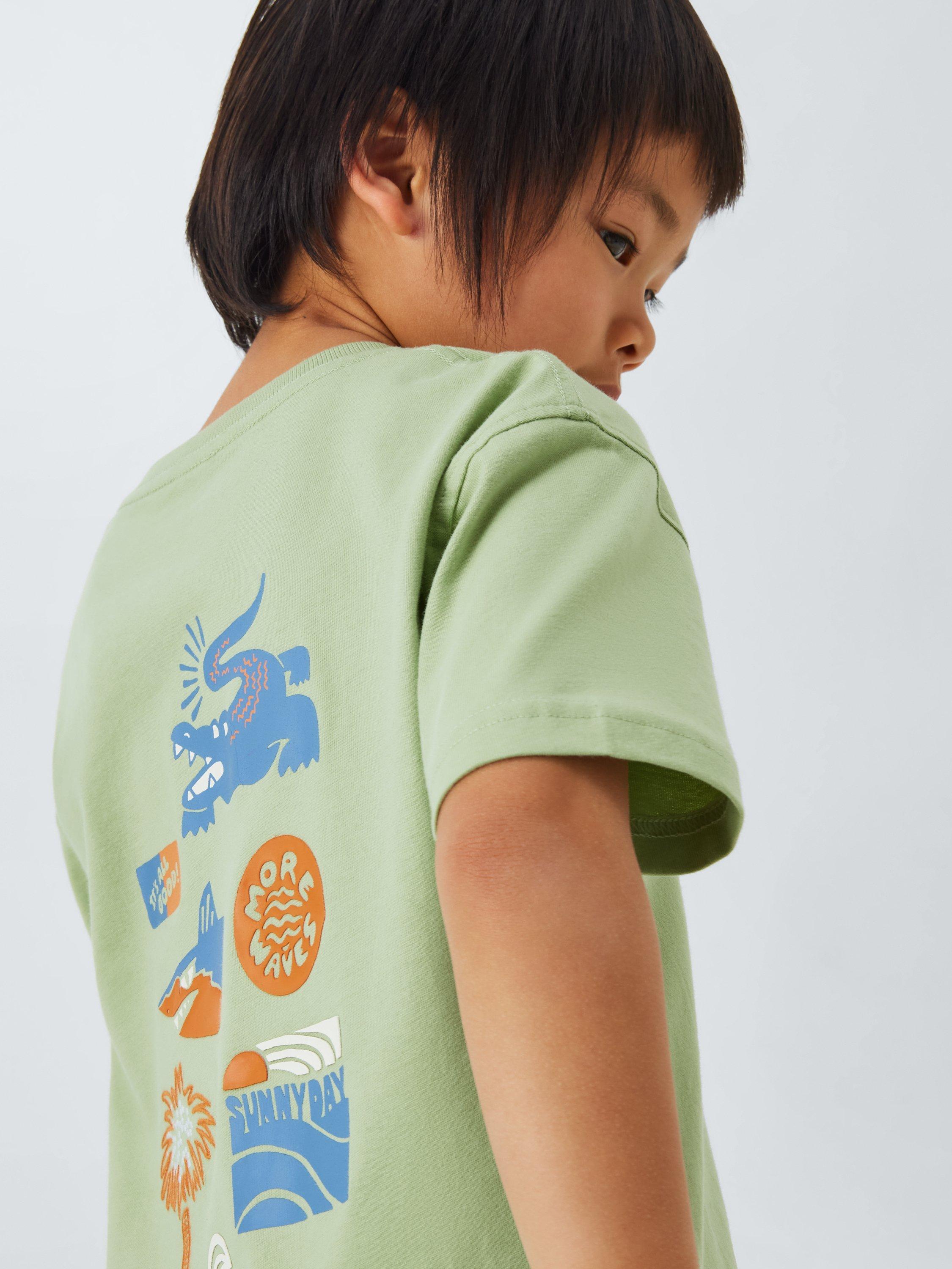 Product image 7 of 7, which shows John Lewis Kids' Shark Wave Graphic T-Shirt, Green, 2 years