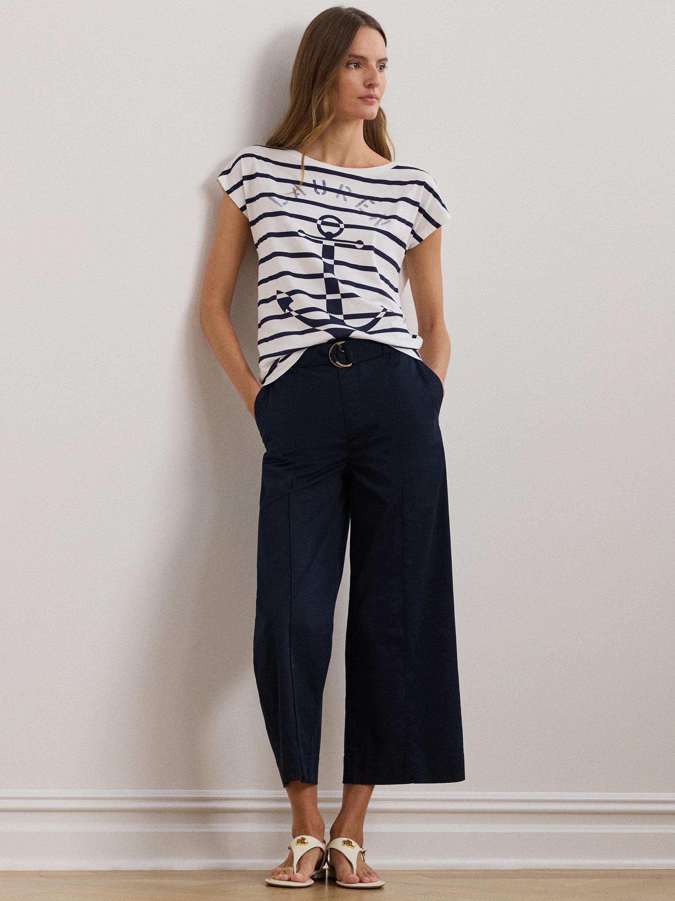 Product image 1 of 4, which shows Lauren Ralph Lauren Grieta Nautical T-Shirt, White/Navy, XS